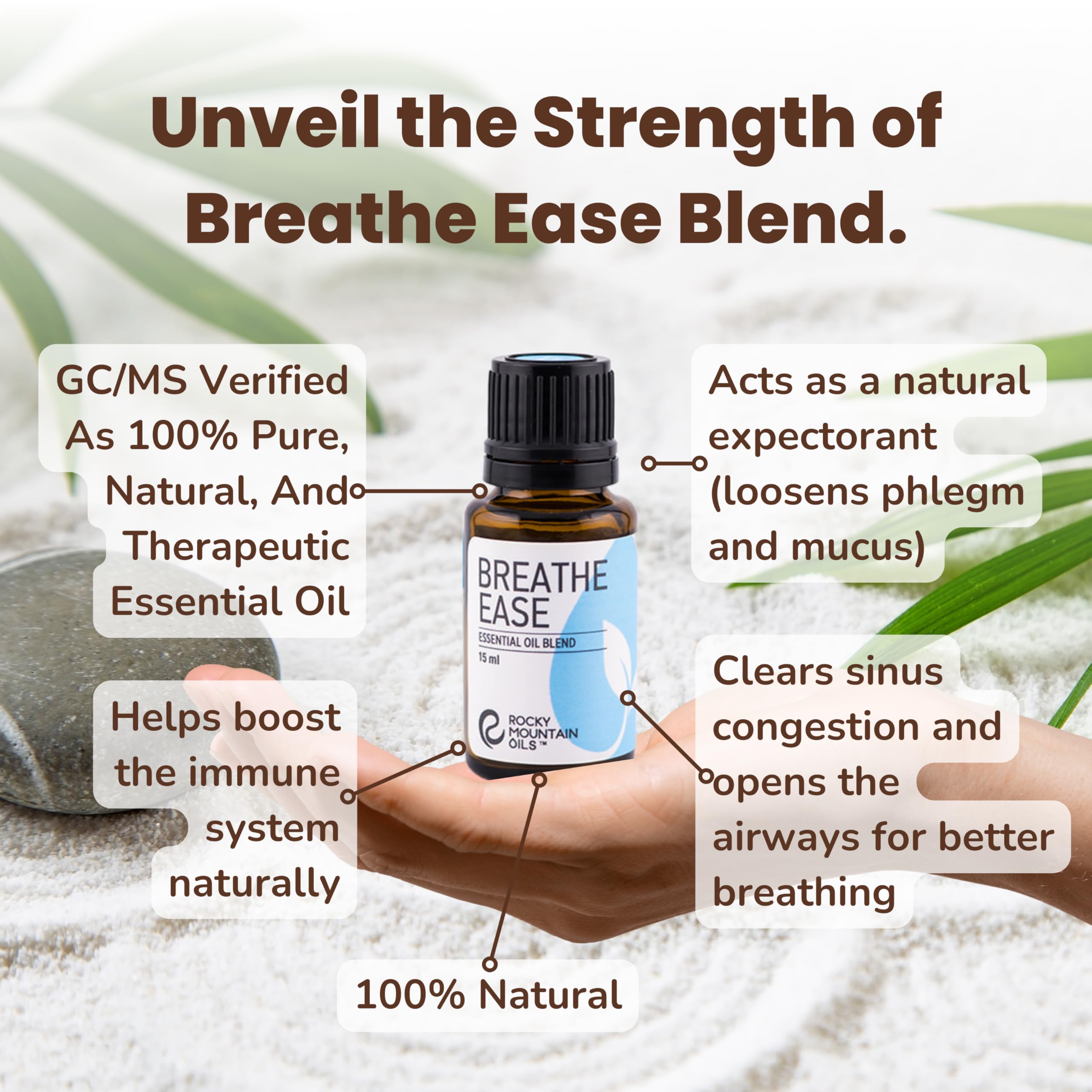 Rocky Mountain Oils Breathe Ease Essential Oil Blend - 100% Pure Aromatherapy Oil for Diffusers, Massage & Home Use - Promotes Relaxation & Respiratory Relief - 15ml Bottle - Perfect for Stress Relief, Yoga & Bedtime Aromatherapy