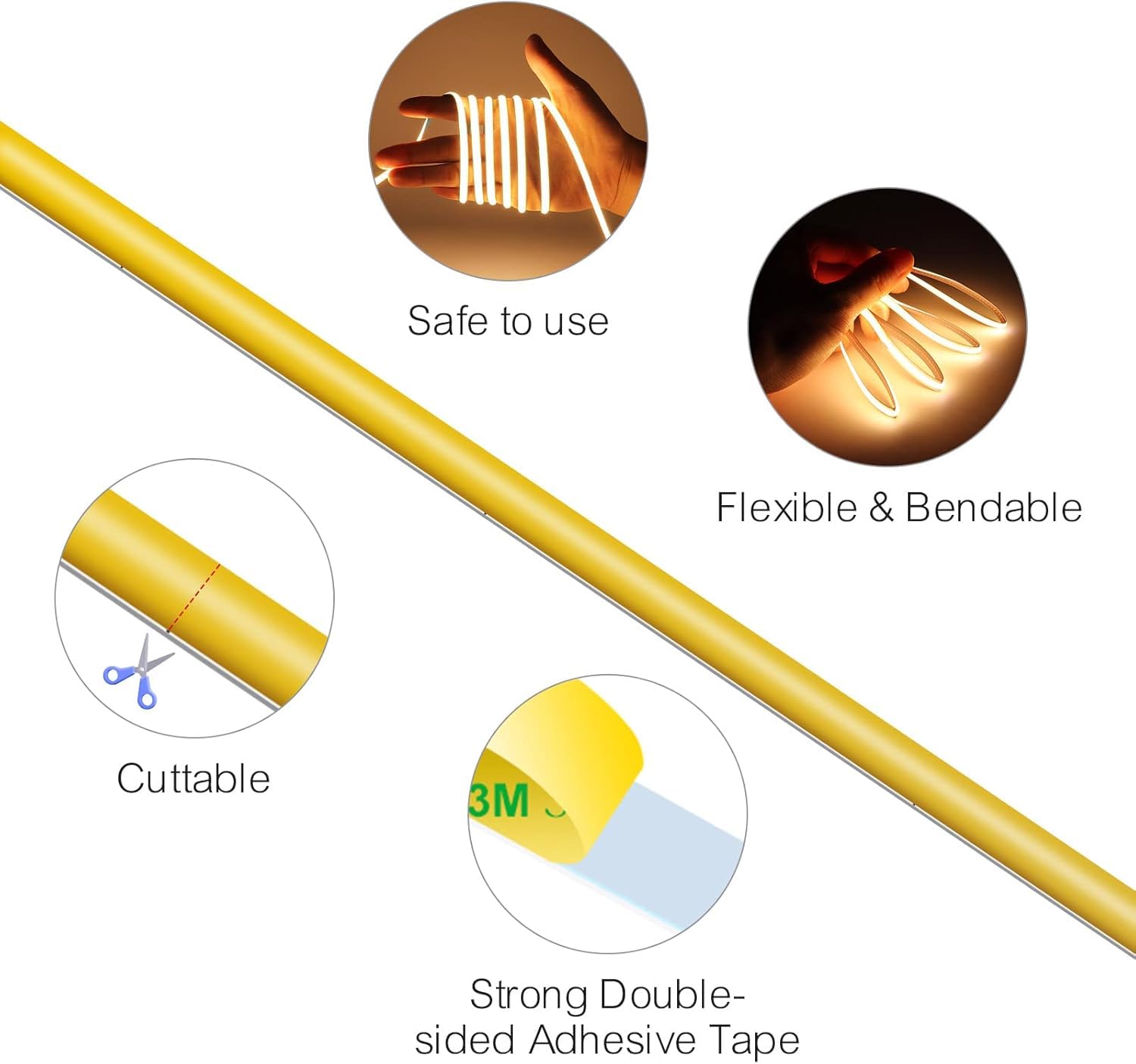5mm Blue 12V COB LED Strip Light - High Brightness RA90 Flexible LED Tape, 5m/16.4FT Cuttable Waterproof Decorative Lighting for Cars, Bars, Offices & Home Indoor Decor (DC12V) - Perfect for Accent Lighting, Under Cabinet, Ceiling & DIY Projects
