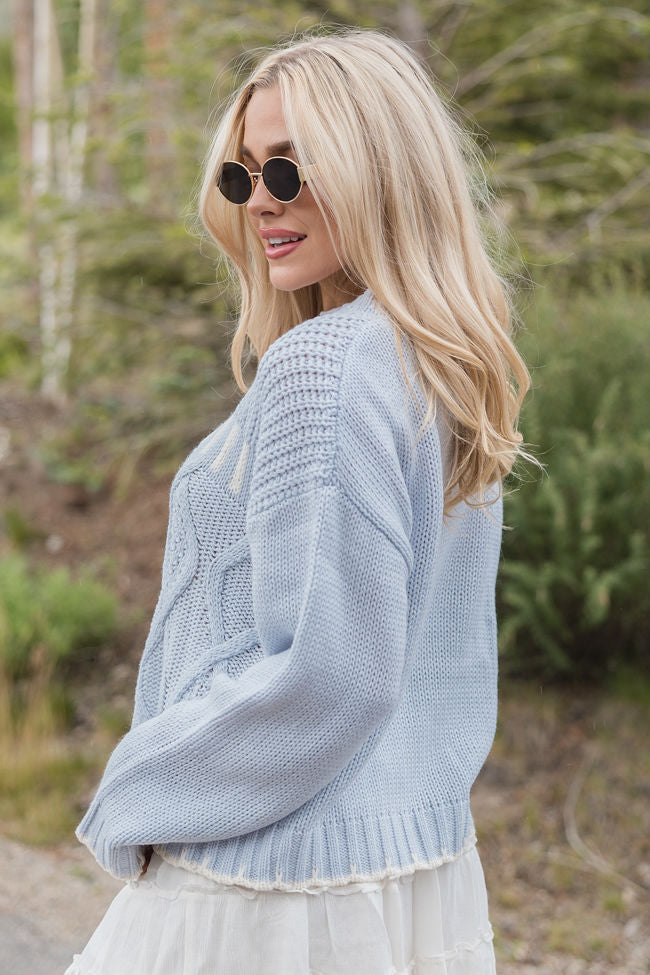 Stylish Blue and Ivory Contrast Stitch Detail Sweater for Women | Cozy Knit Pullover | Perfect for Fall Layering & Casual Outfits