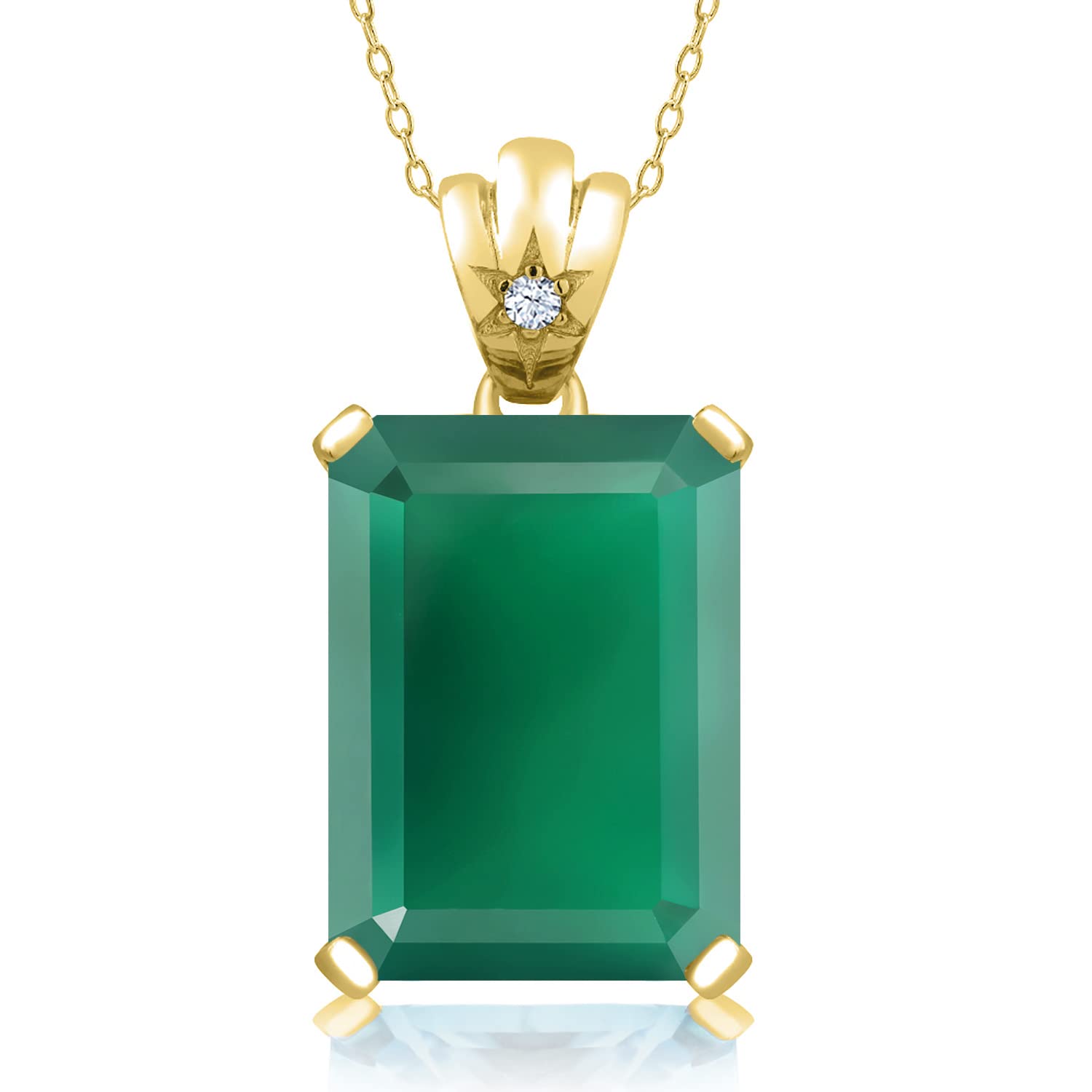 18K Yellow Gold Plated Silver Emerald Cut Gemstone Birthstone Pendant Necklace - 18X13MM Center Stone with 1.8MM Round Accents | Elegant Fine Jewelry Gift for Women, Wife, Mom | 18 Inch Chain Included | Perfect for Birthdays, Anniversaries & Special Occasions
