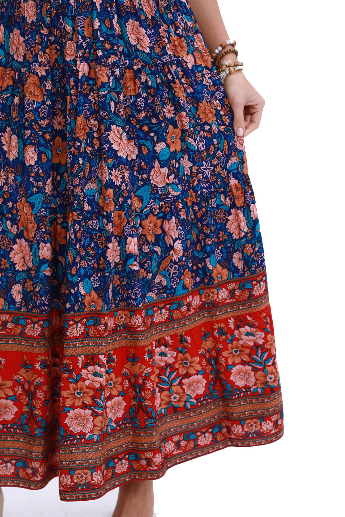 OSTOO Women's 2025 Summer Floral Maxi Dress - Boho Tiered Long Dress with Short Sleeves, Casual Flowy Beach Dress for Vacation, Party & Outdoor Date Night