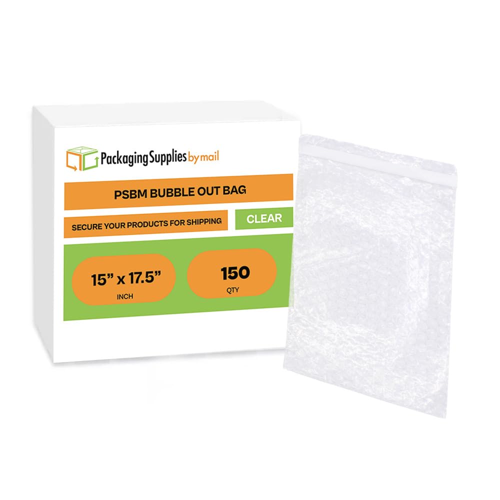 PSBM 15x17.5 Inch Clear Self-Seal Bubble Pouches - 150 Pack Air Cushion Bags for Moving, Shipping & Protecting Fragile Items - No Tape Needed - Perfect for Packing Glassware, Electronics & Delicate Items