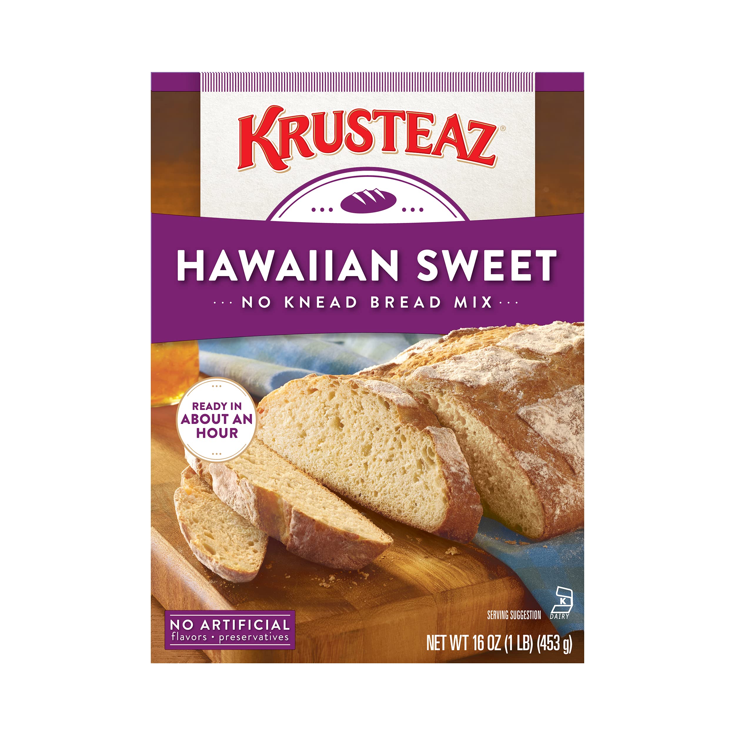 Krusteaz Hawaiian Sweet No Knead Bread Mix, 16 oz - Easy Homemade Hawaiian Bread for Breakfast, Dessert & Family Gatherings