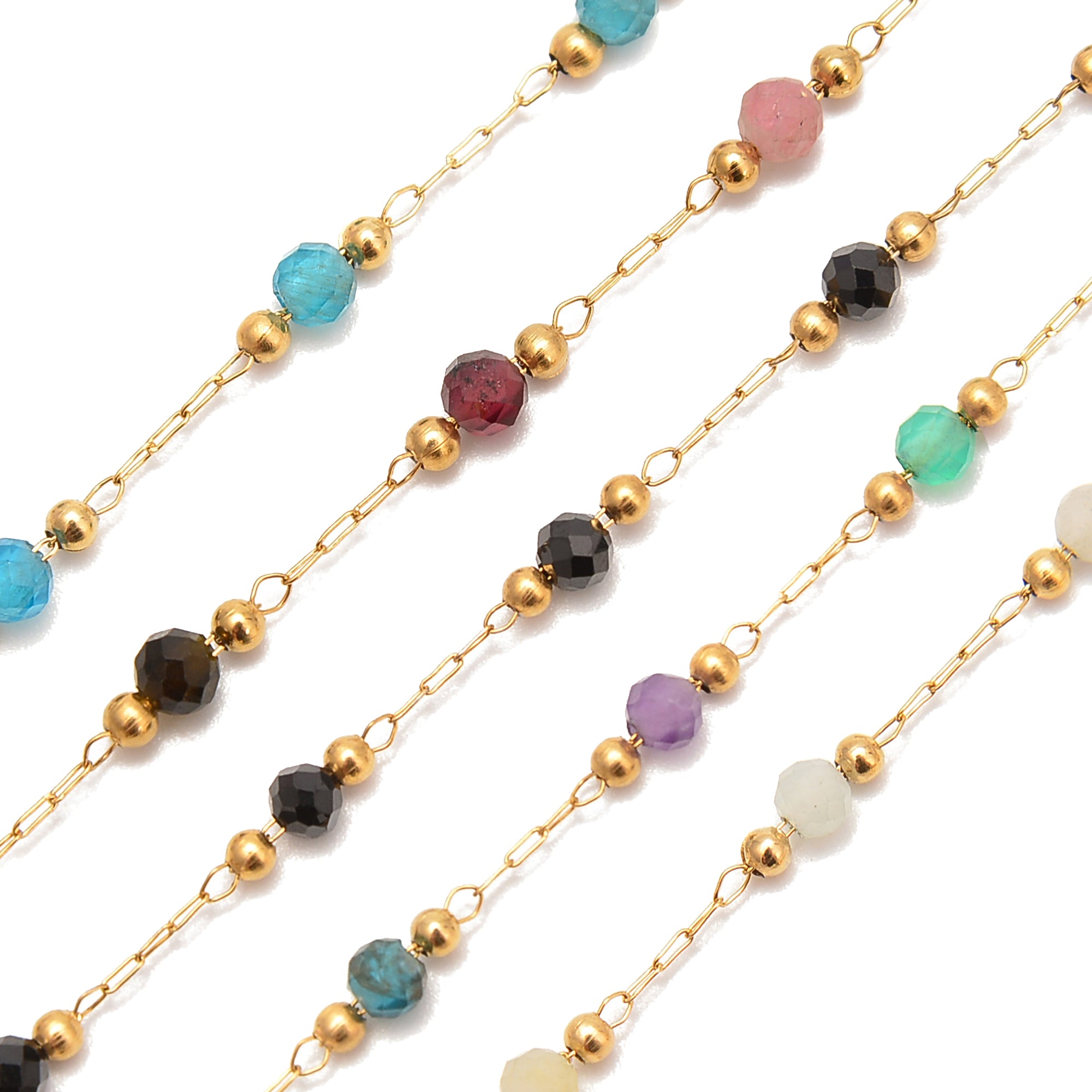 3mm Faceted Round Beads Multi-Gemstone Chain - 1 Meter Per Bag for Jewelry Making, DIY Crafts & Bracelet Designs