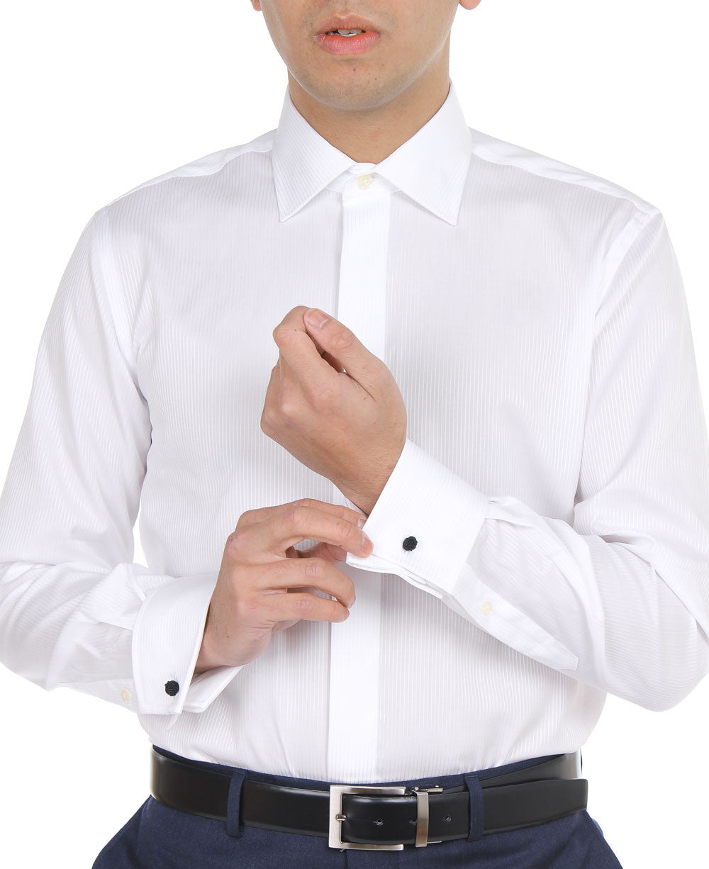 White Satin Stripe Dress Shirt for Men - Contemporary Fit Formal Wear - Perfect for Weddings, Business Meetings & Special Occasions