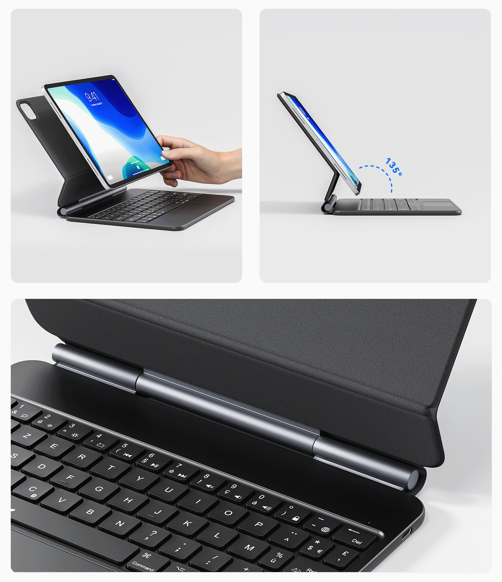 Earto Magnetic Floating Keyboard for iPad Air 11 (2024) & iPad Pro 11 - 7-Color Backlit Touchpad | Magic Style Design | Perfect for Work, Travel & Creative Projects (Black)