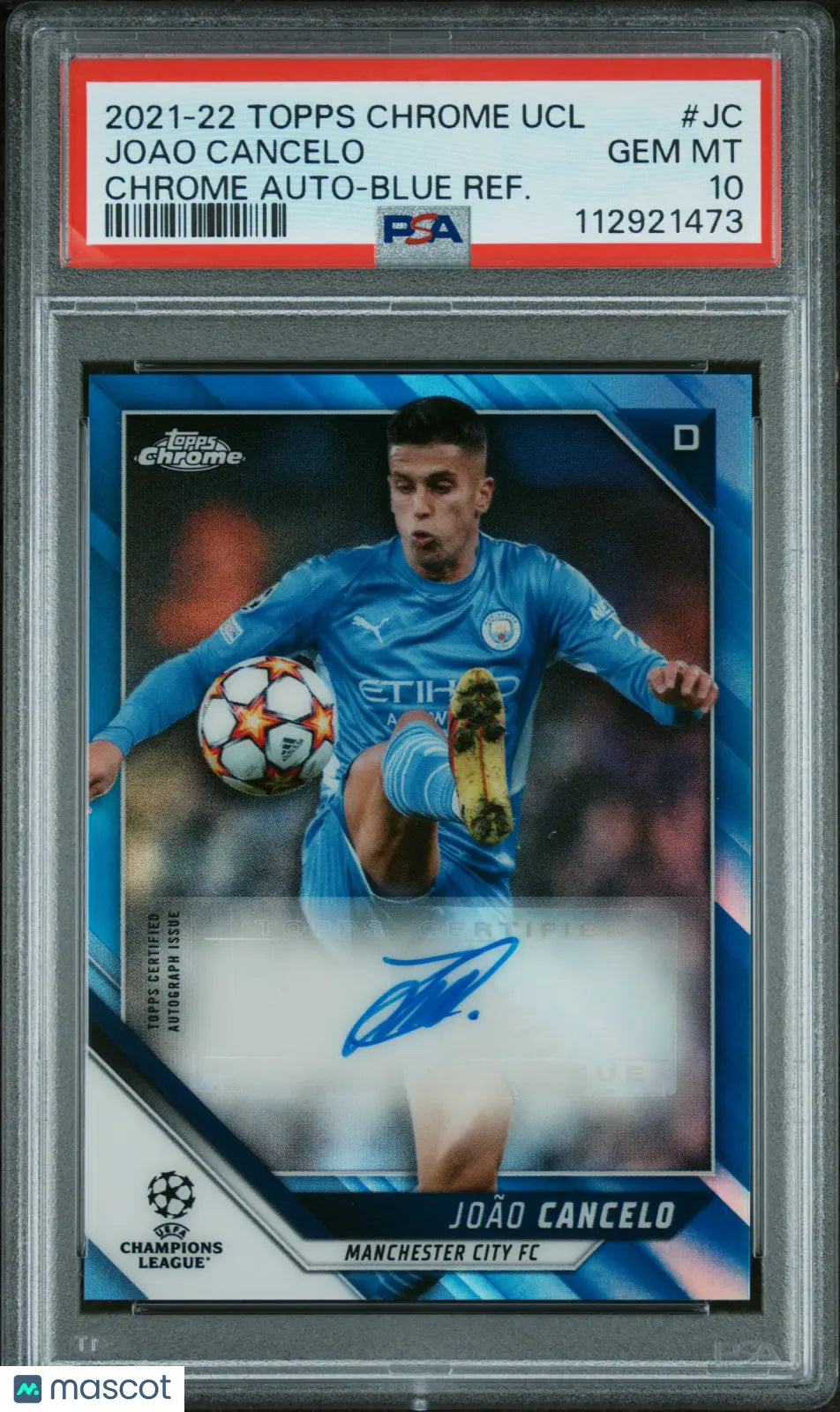 2021 Topps Chrome UEFA Champions League Joao Cancelo Blue Refractor Autograph PSA 10 Gem Mint /150 - Soccer Trading Card for Collectors & Sports Fans