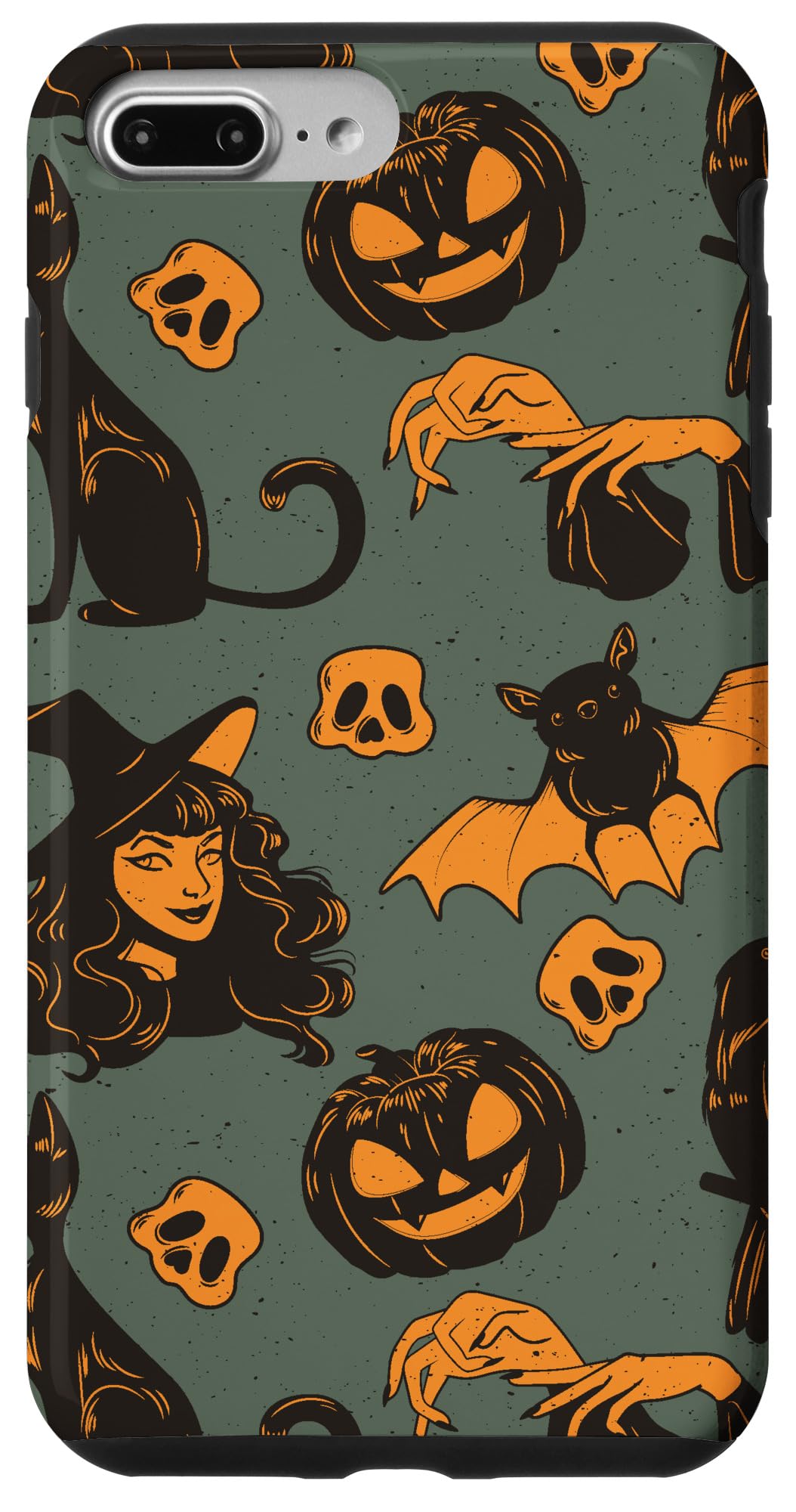 Vintage Halloween iPhone 7 Plus/8 Plus Case - Pumpkin Cat Ghost Witch Bat Design | Protective Phone Cover for Trick-or-Treating, Parties & Spooky Season
