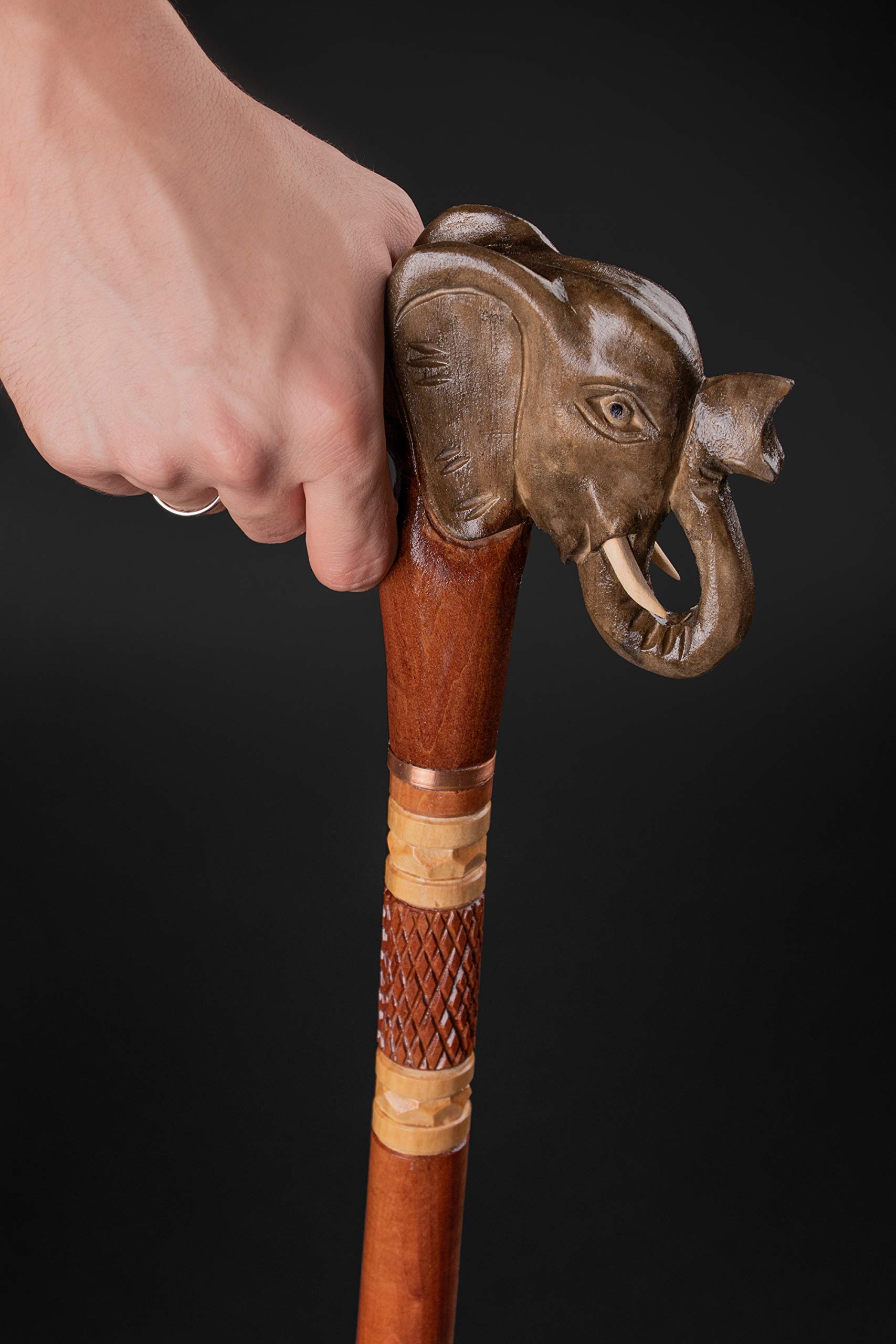 Hand Carved Wooden Elephant Cane with Rubber Tip - Fashionable Walking Stick for Men & Women - Handmade Hiking Staff - Perfect Gift for Seniors & Outdoor Enthusiasts - Ideal for Daily Use, Hiking & Travel