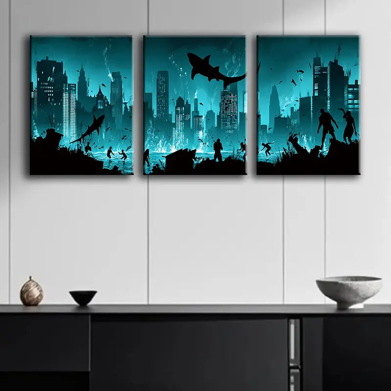 3-Piece Metal Print Wall Art - A City Submerged in the Ocean - Ready to Hang - Perfect for Living Room, Bedroom & Office Decor