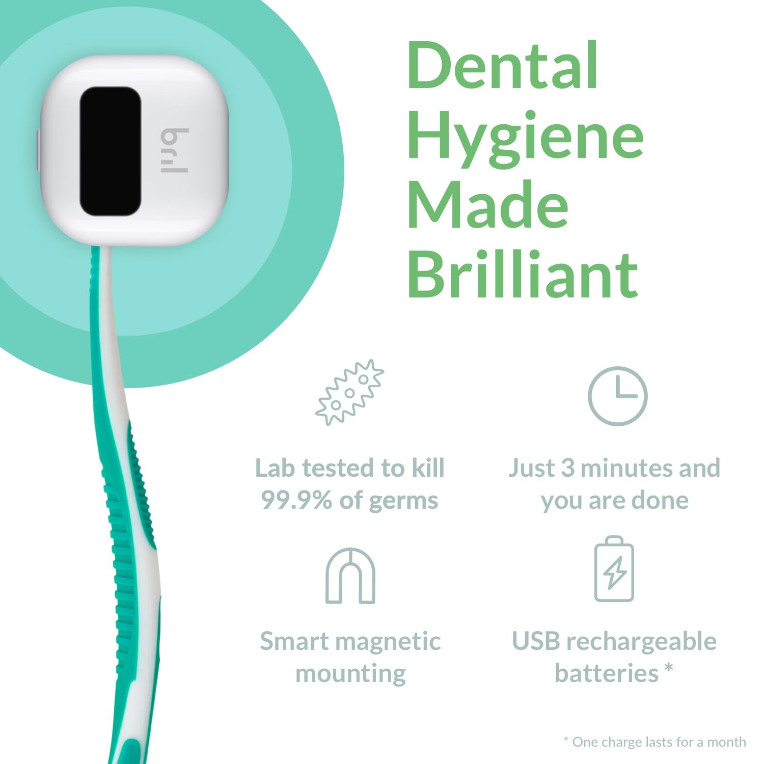 Bril UV-C Toothbrush Sanitizer & Holder Set - Portable Magnetic Travel Case for Any Size Toothbrush (8 Pack, White/Black/Navy) | Home, Office & Travel Hygiene Essential
