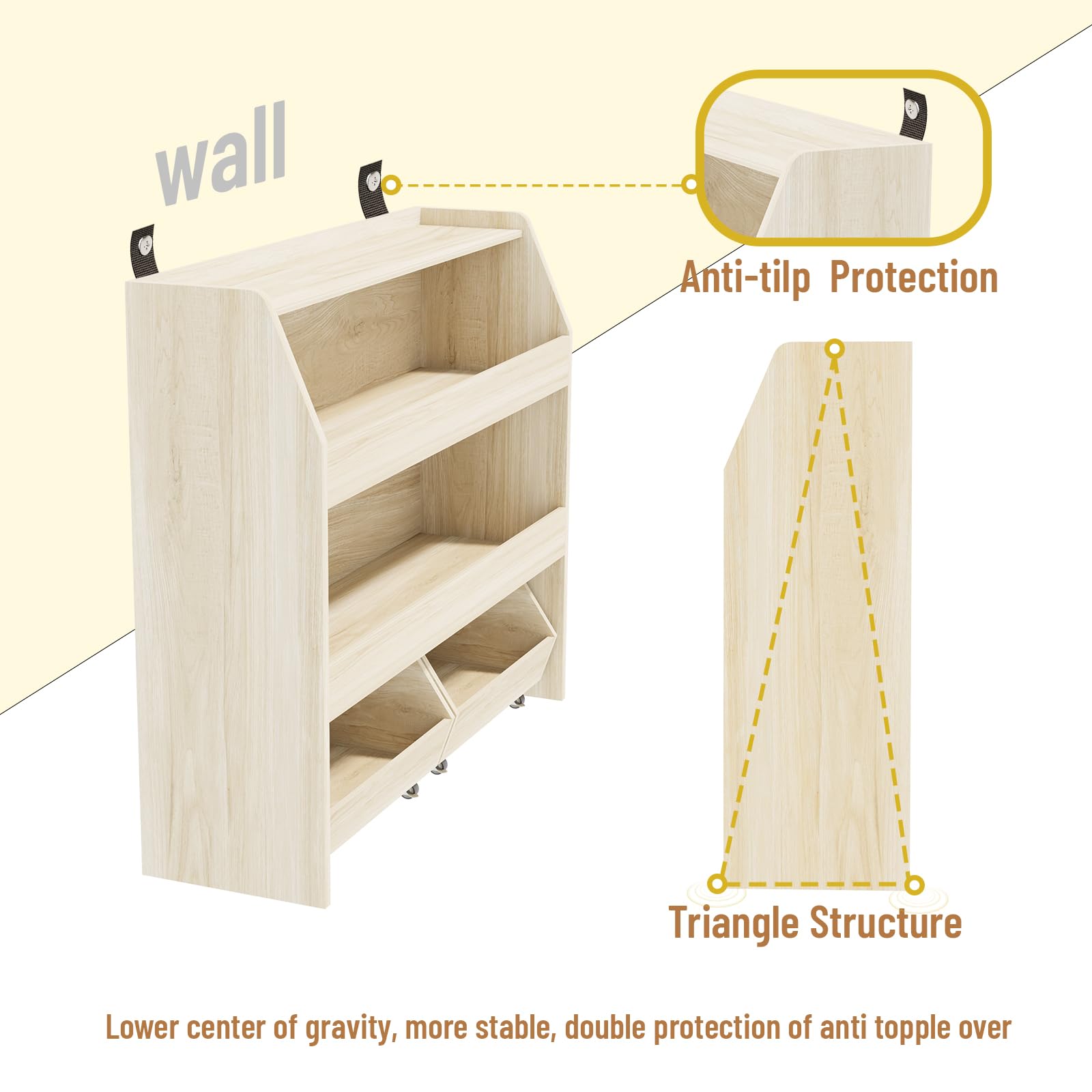 COZPAW 3-Tier Wooden Toy Storage Organizer with Removable Drawers - Kids Bookshelf & Toy Cabinet for Bedroom, Nursery, Living Room - Perfect for Organizing Toys, Books & Kids' Room Decor
