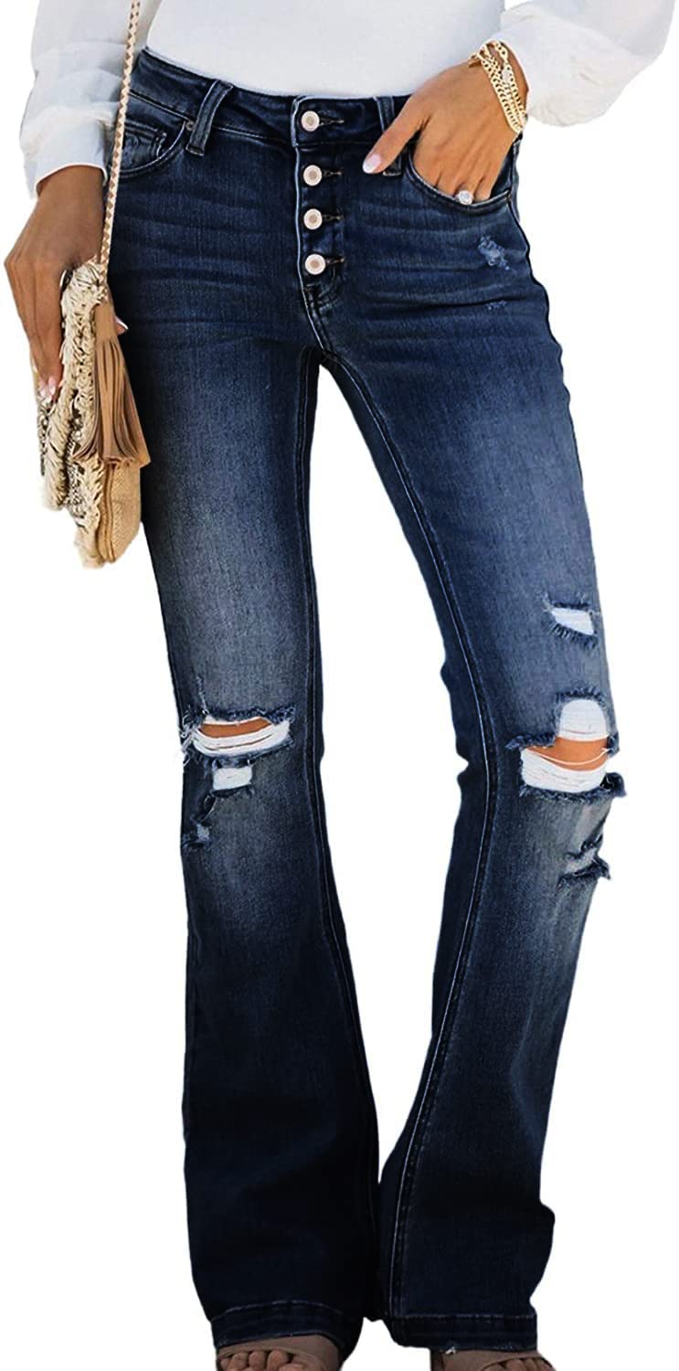 BISUAL Women's High Rise Wide Leg Flare Jeans - Stretchy Slimming Bell Bottom Denim Pants for Casual Wear & Night Out