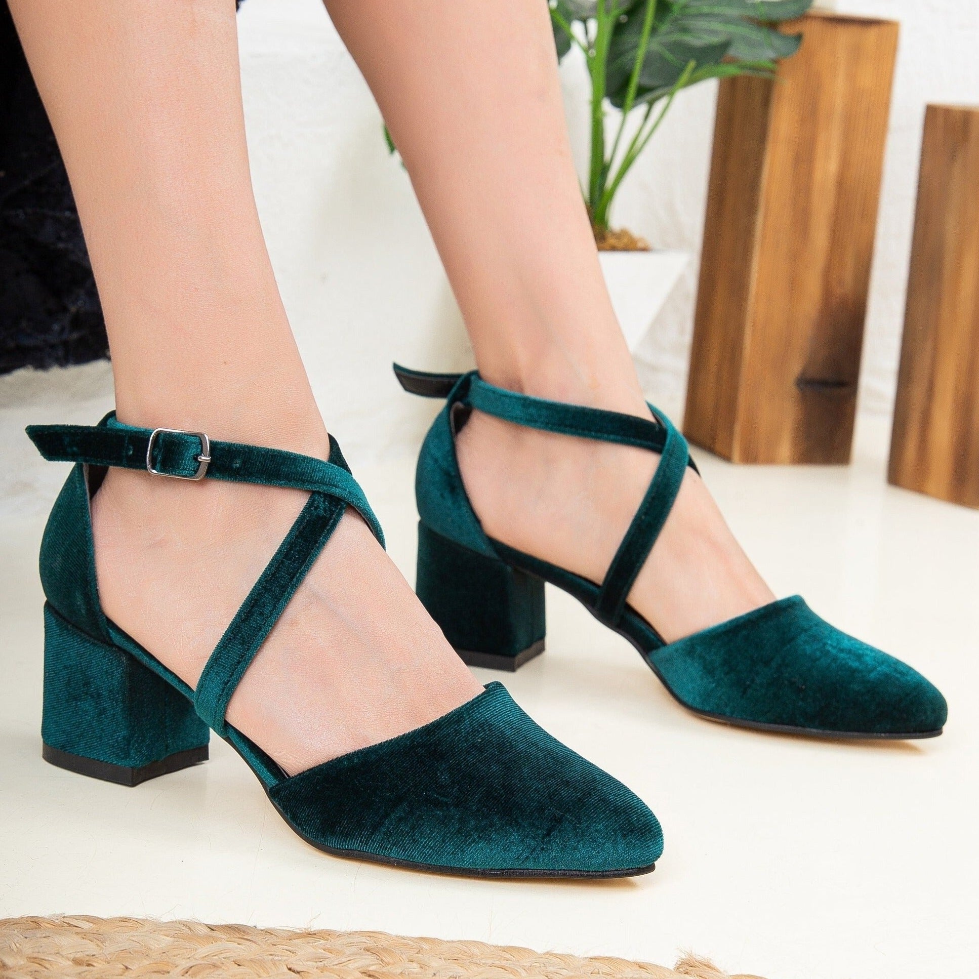 Dolly Green Velvet Heels for Women - Elegant High Heel Shoes for Parties, Weddings & Evening Events - Comfortable & Stylish Dress Shoes for Special Occasions
