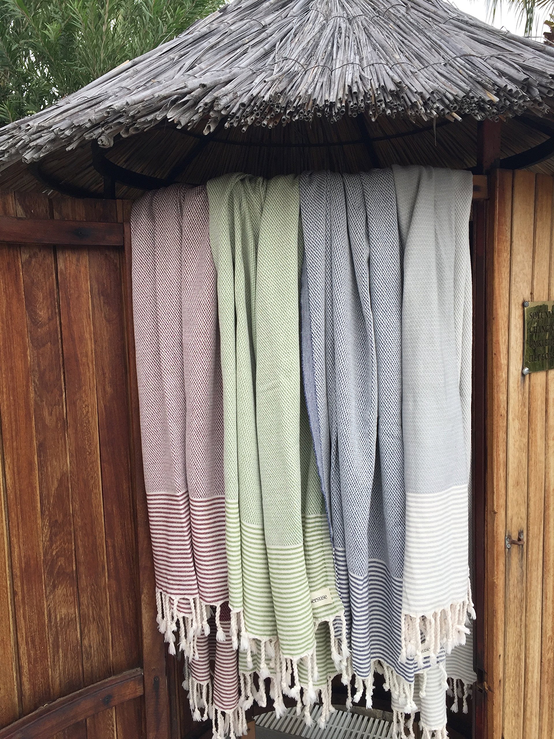 Bersuse 100% Cotton Biarritz Turkish Towel - 37x70 Inches, Olive Green (Set of 6) | Ultra Soft & Absorbent Bath, Beach & Pool Towel for Spa, Travel & Yoga