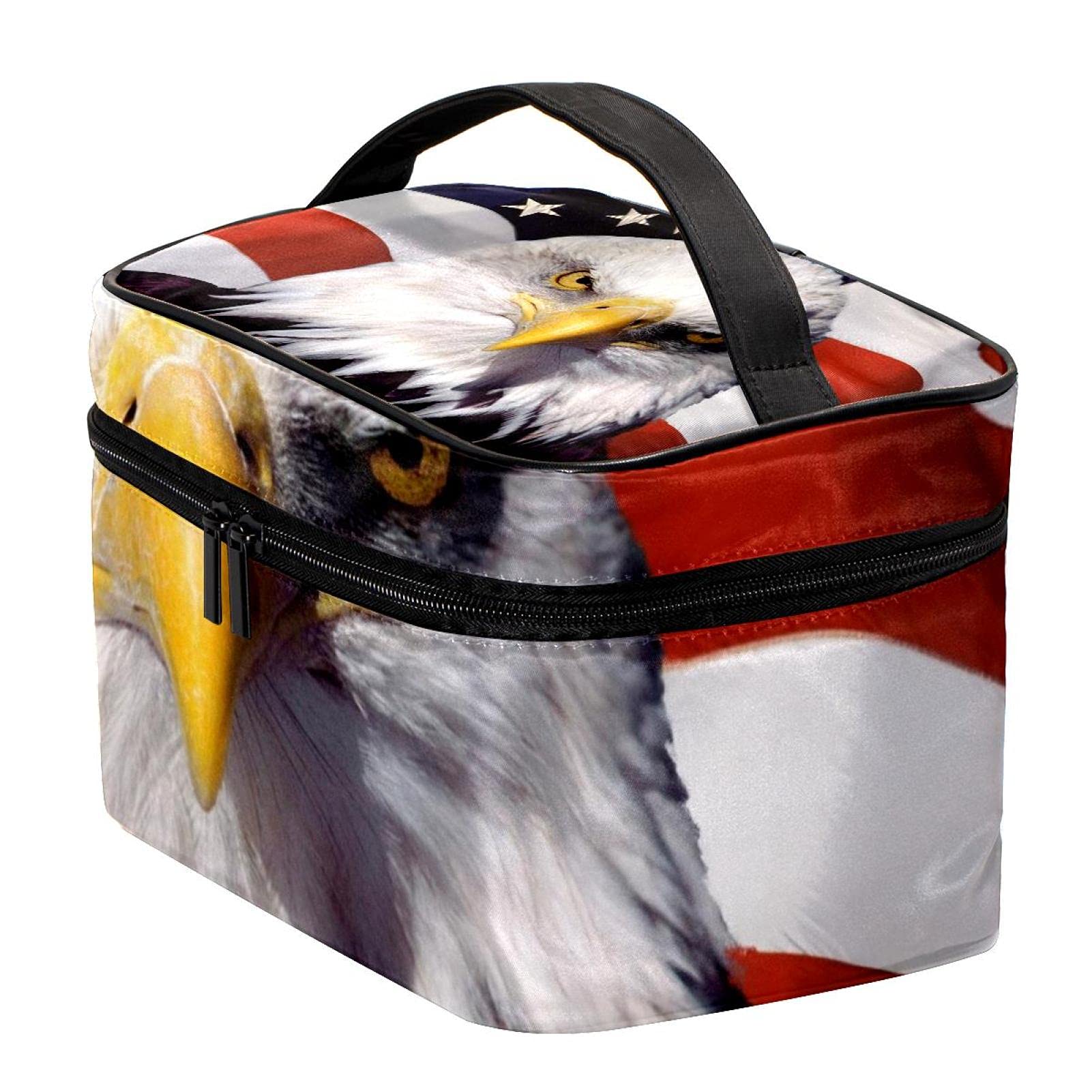 Patriotic Eagle & American Flag Travel Makeup Bag - Large Cosmetic Organizer with Zipper - Waterproof Toiletry Bag for Women & Girls - Perfect for Travel, Gym, and Daily Essentials Storage