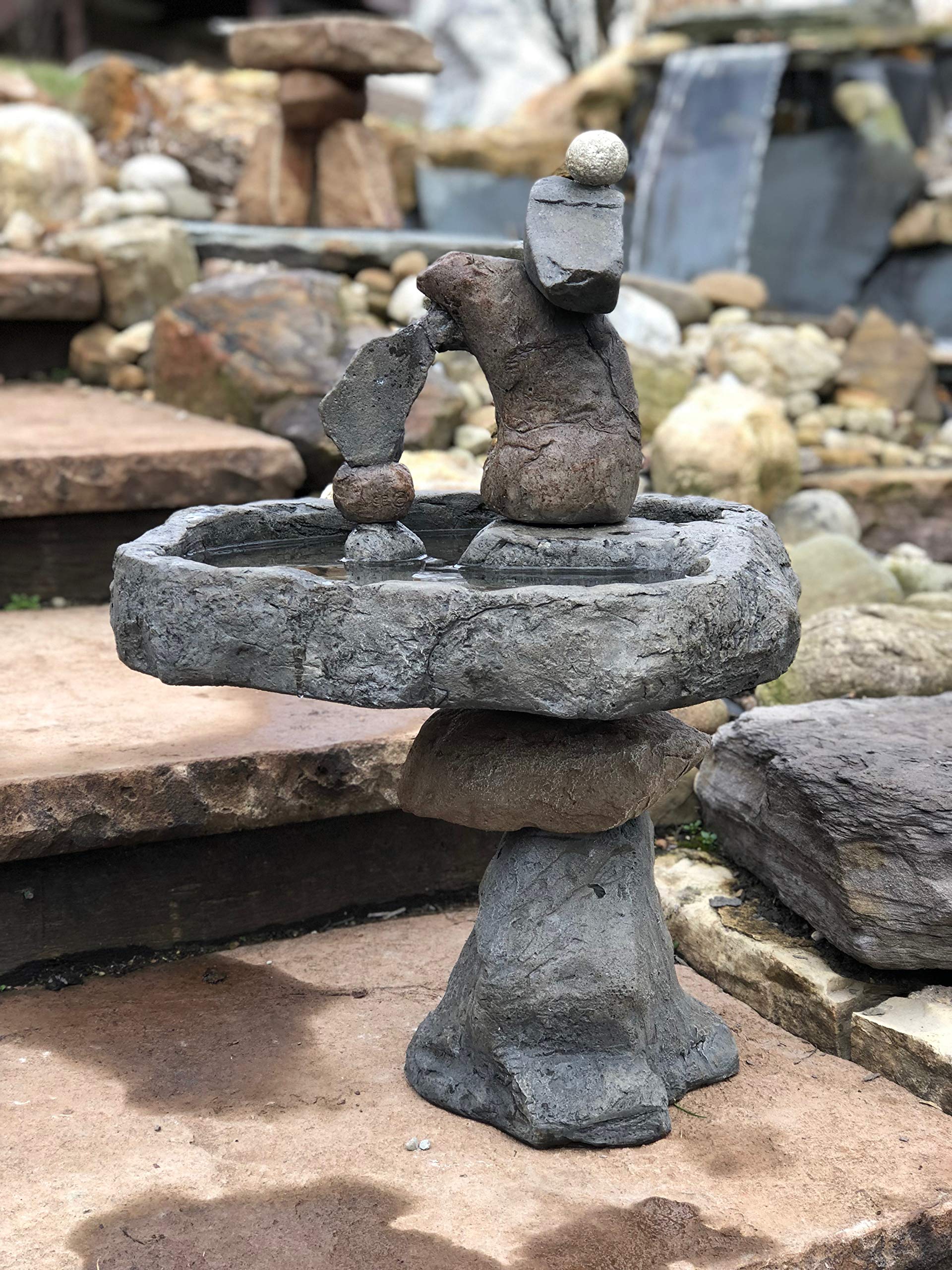 Natural Rock Balancing Bird Bath Sculpture - Zen Garden Decor for Outdoor & Indoor Use - Perfect for Backyard, Patio, and Meditation Spaces