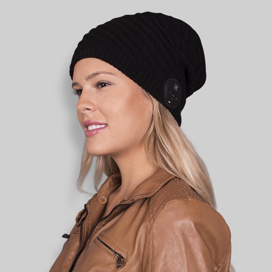 Bluetooth Beanie Hat for Men & Women - Wireless Slouchy Knit Cap with Built-in Headphones - Perfect for Running, Skiing & Outdoor Activities - Black