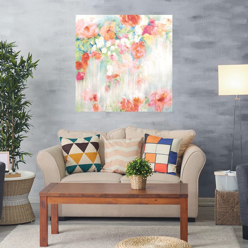 Willowbrook Fine Art Floral Garden Canvas Wall Art - 32x32 Inch Hand-Painted Canvas Print for Living Room, Bedroom, Bathroom & Office Decor - Ready to Hang - Perfect for Home, Wedding & Gift Giving