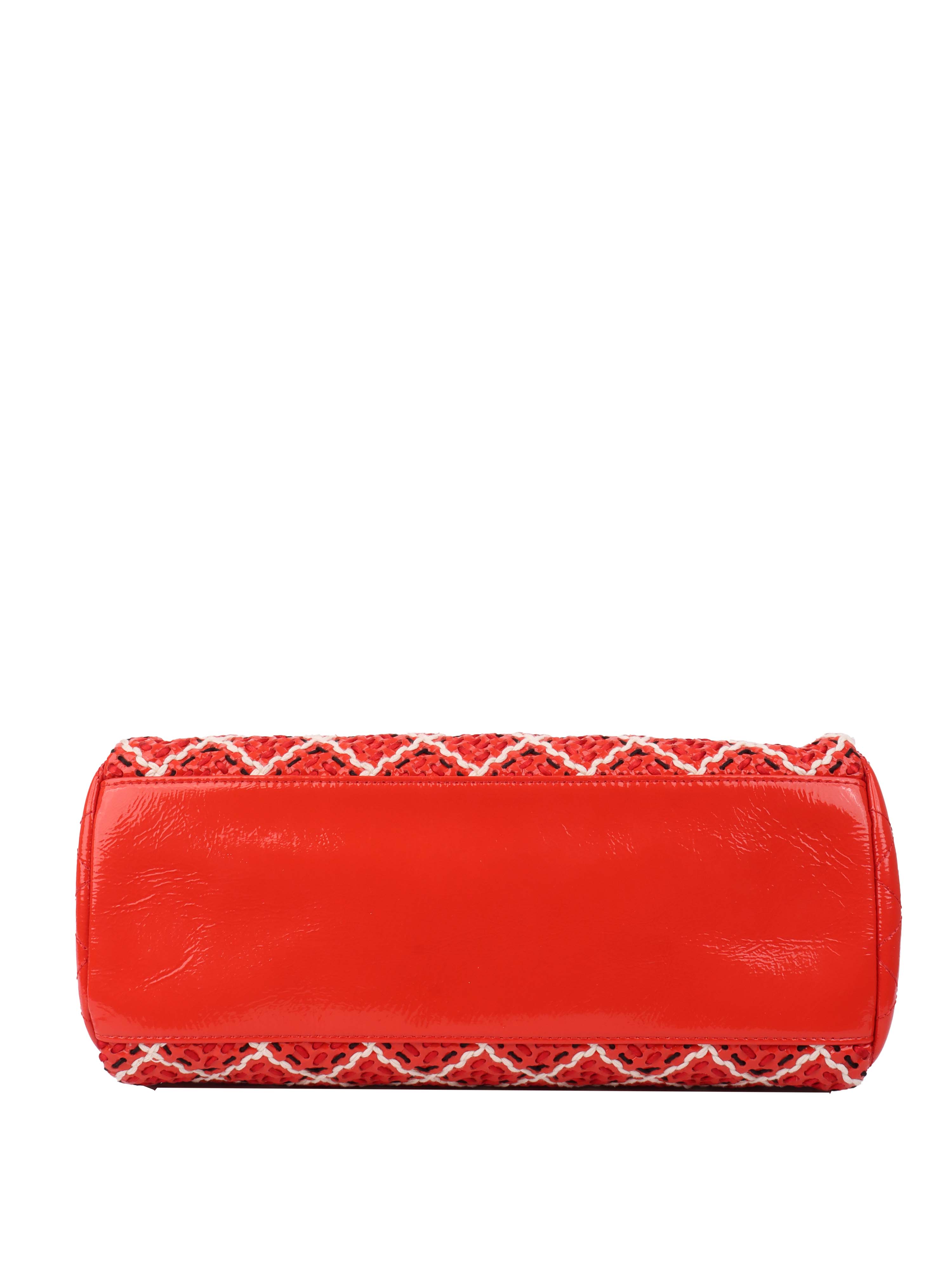 Chanel Limited Edition Red Patent Leather & Tweed Double Chain Shoulder Tote Bag - Luxury Designer Handbag for Women, Perfect for Work, Parties & Special Occasions