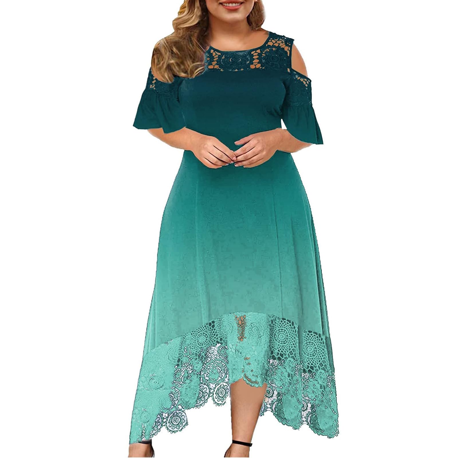 BOXIACEY Plus Size Wedding Guest Dress for Women 2024 - Elegant Empire Waist Long Maxi Dress with Cold Shoulder Design | Perfect for Summer Weddings, Parties & Special Occasions