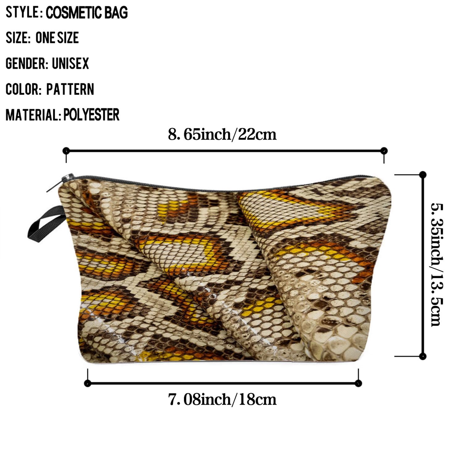 Snakeskin Cosmetic Bag - Cute Small Makeup Pouch for Travel & Toiletry Storage | Zippered Organizer with Snakeskin Pattern | Perfect Birthday Gift for Snake Lovers & Women | Great for Travel, Gym, and Everyday Use
