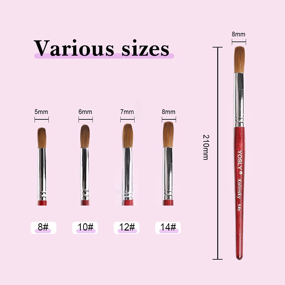 Premium Yosly Acrylic Nail Brush & Cuticle Pusher - 100% Kolinsky Hair Professional Nail Art Brush for Acrylic, Gel & Powder Nails - Salon Quality #10 Nail Design Tool - Perfect for Home Manicures & Professional Nail Art Studios