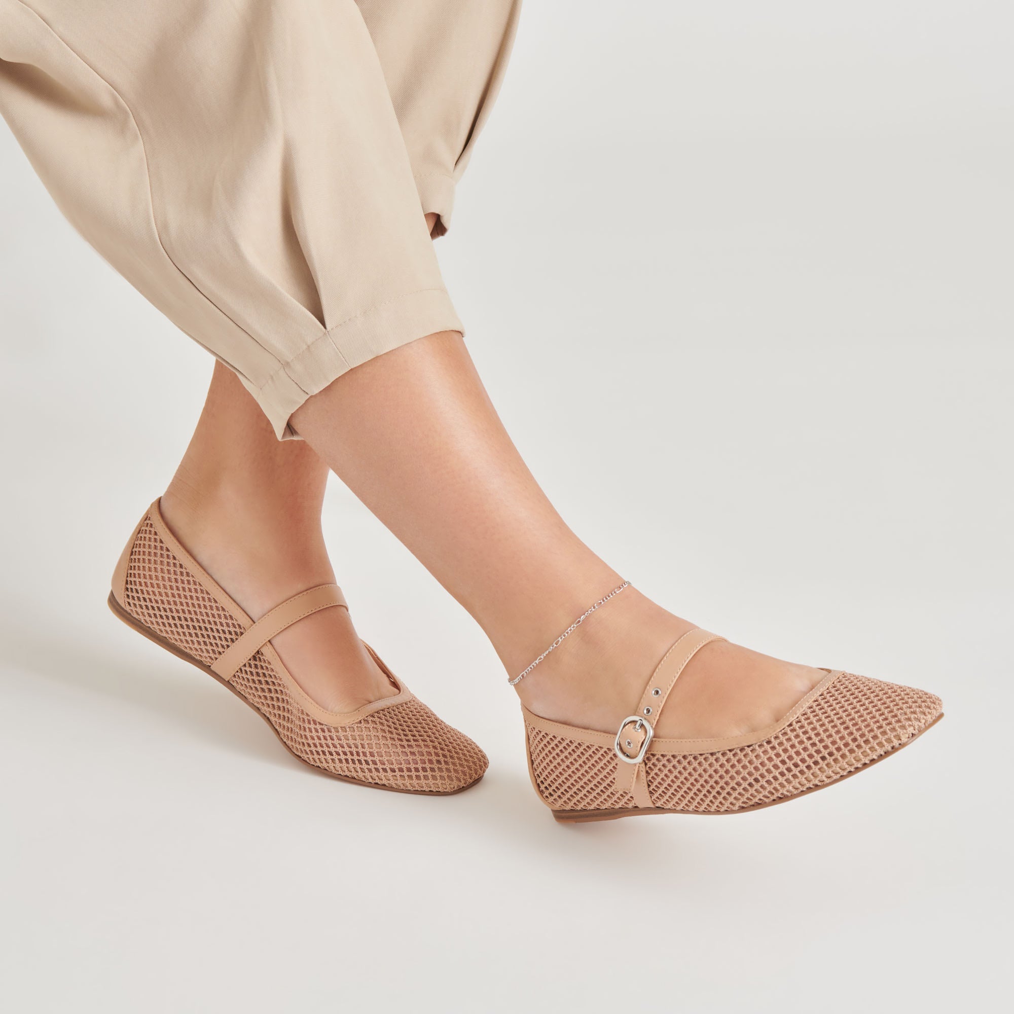 RODNI Women's Light Tan Woven Mesh Ballet Flats - Comfortable Slip-On Shoes for Casual Wear, Office & Summer Outfits