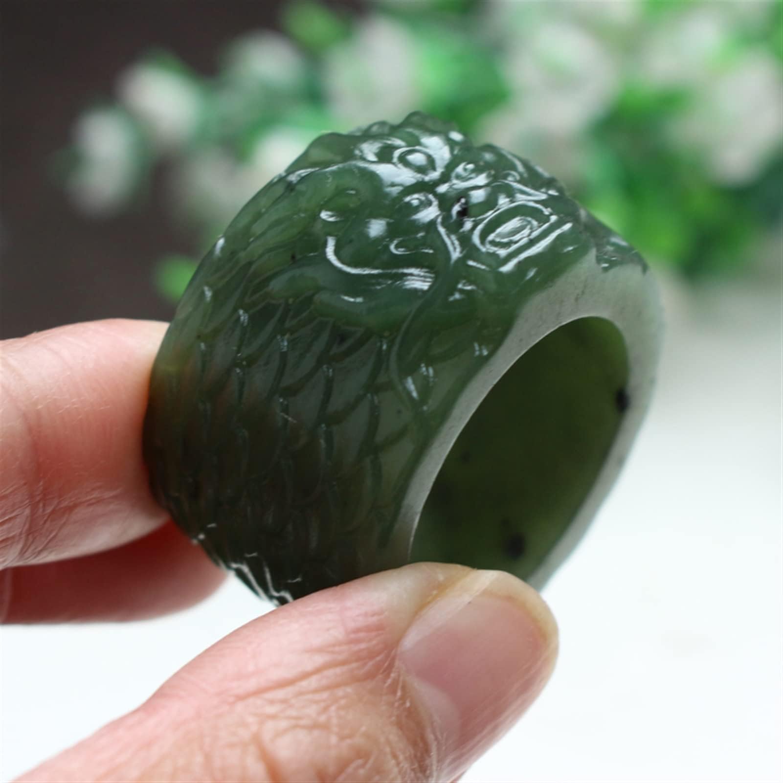 Handmade Hetian Jade Dragon Ring for Men - Wedding & Party Jewelry Gift