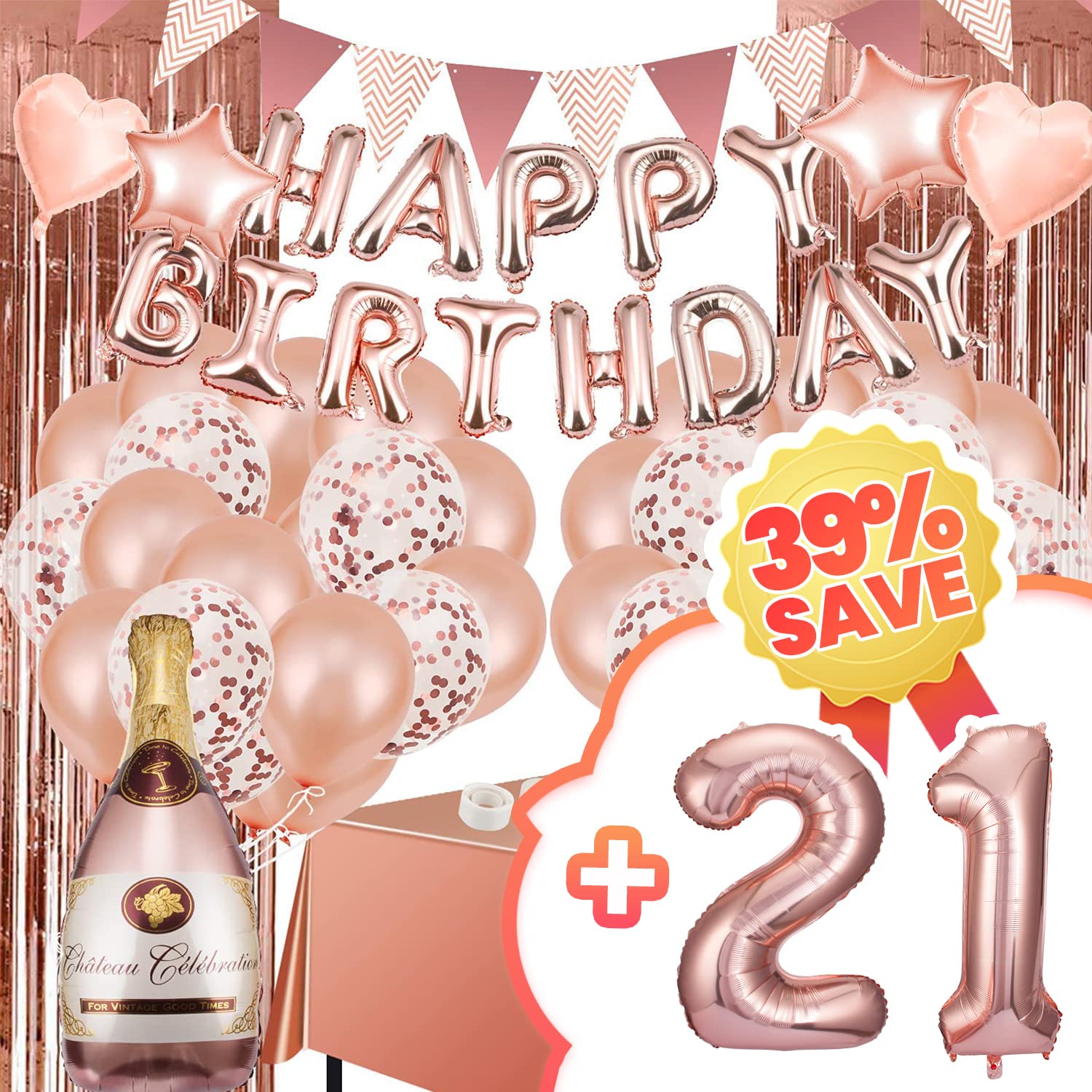 21st Birthday Decorations for Women - Rose Gold Balloon Arch Kit & 40 Inch Mylar Foil Number Balloons | Perfect for Girls' Birthday Party Decor, Bridal Showers & Anniversary Celebrations