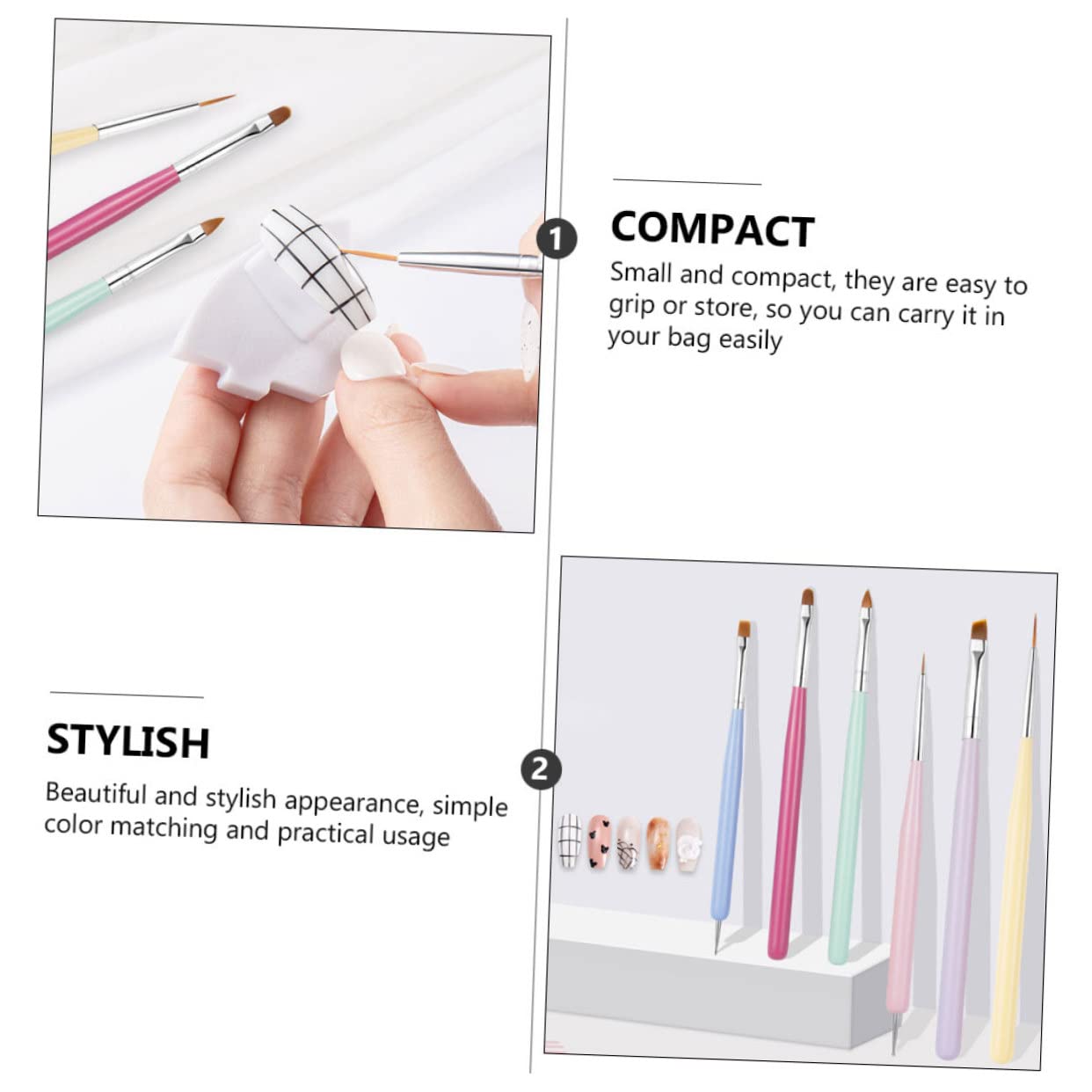 Beavorty 6pcs Wooden Handle Nail Art Brush Pens Set - Smooth Nylon Head Professional Nail Painting Tools for Gel Polish, Acrylic Nails & DIY Manicure at Home Salon