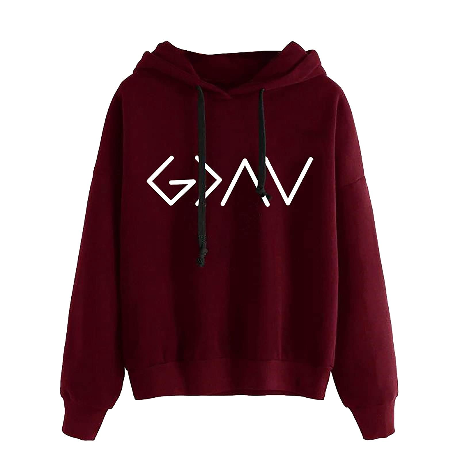 Printed Women’s Casual Hooded Long-Sleeve Sweatshirt - Loose Fit Pullover Hoodie for Women (Wine Red, Size S) - Perfect for Everyday Wear, Lounging & Outdoor Activities
