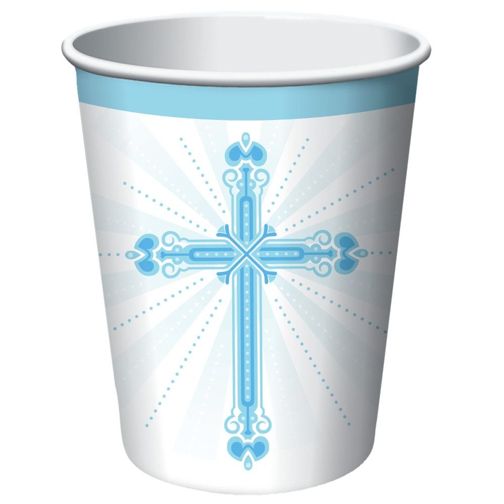 Blessings Blue 9 oz Hot & Cold Paper Cups - 18 Pack Disposable Coffee Cups for Parties, Office, and Picnics