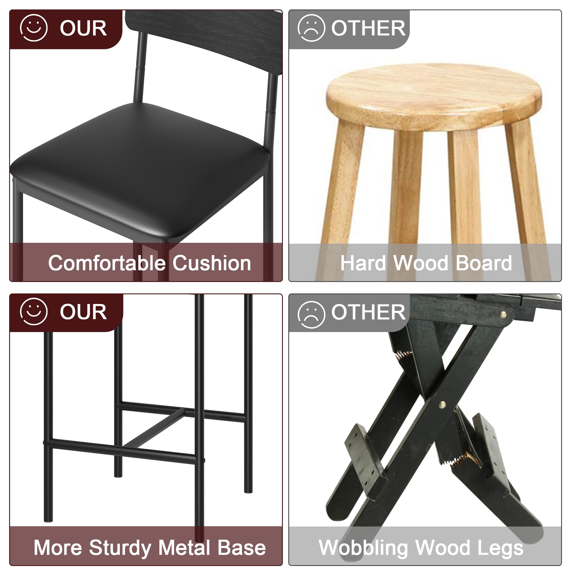 GARVEE 25.5 Inch PU Upholstered Bar Stools Set of 4 - Adjustable Height Kitchen Counter Stools with Footrest, Easy Assembly, Black - Perfect for Home Bar, Kitchen Island & Dining Room