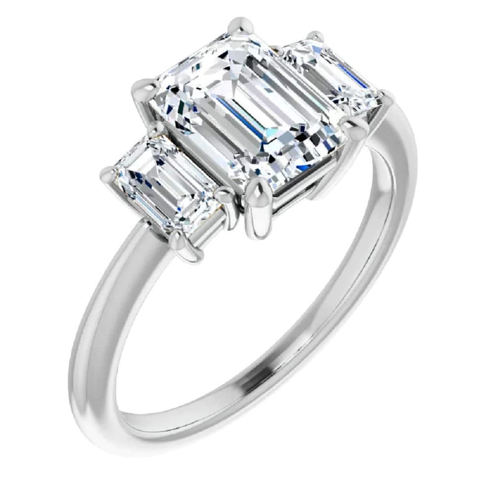 10K Solid White Gold Handmade Engagement Ring - 1.0 CT Emerald Cut Moissanite Diamond Solitaire Wedding Band for Women - Perfect for Proposals, Anniversaries & Bridal Jewelry Gifts