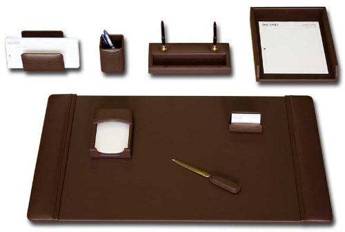 Premium Chocolate Brown Leather 8-Piece Office Desk Set - Includes Pen Holder, Letter Tray & More for Home & Executive Workspaces