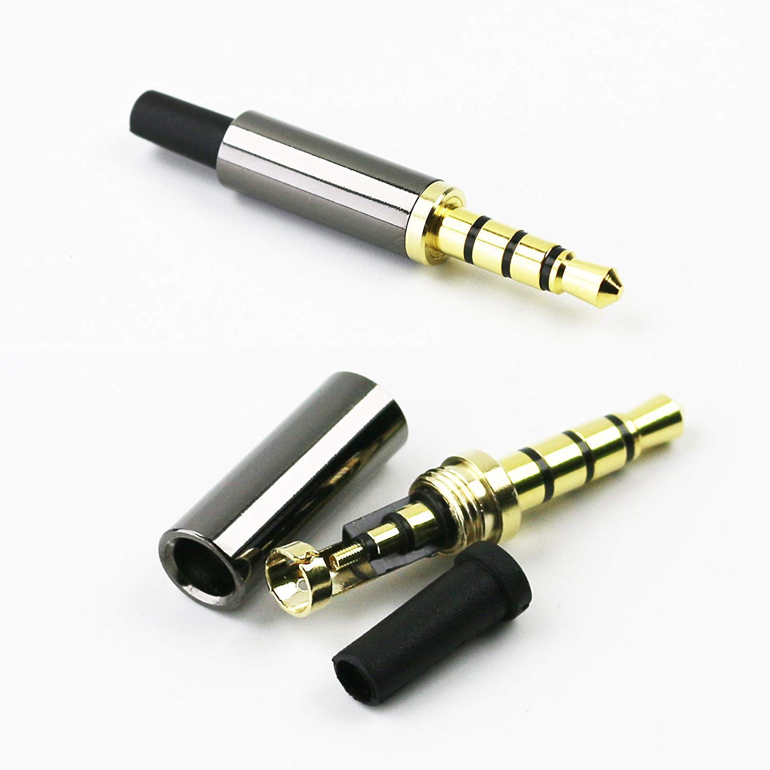 3PCS 3.5mm 4 Pole Headphone Jack Connector - Gold Plated Aux Replacement Plug with Light Black Stainless Steel Case for Headphone Repair & Soldering | Compatible with Stereo Audio Cables, Headsets, and DIY Electronics Projects