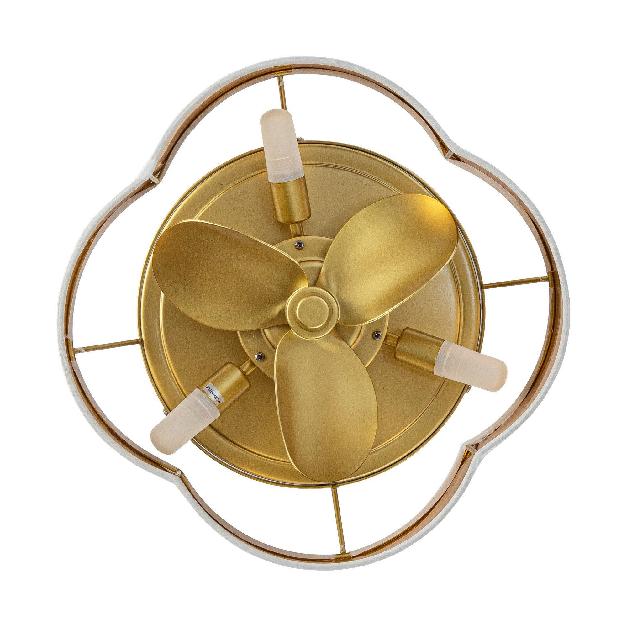 13 Inch Gold Flush Mount Ceiling Fan with LED Light and Remote Control - Modern Low Profile Design for Bedroom, Living Room, and Office Spaces