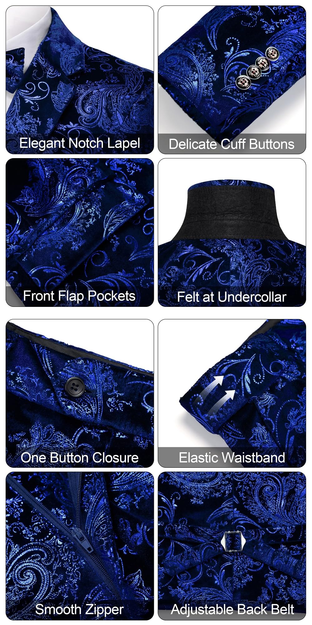 Stylish MAGE MALE Men's Floral Tuxedo Suit Set - Slim Fit 3-Piece Prom Party Blazer with Vest, Pants & Bow Tie | Perfect for Weddings, Formal Events & Special Occasions