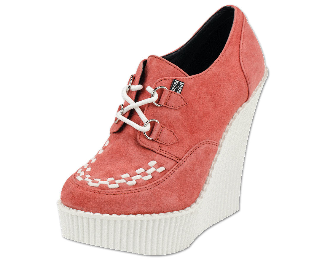 T.U.K Peach Coral Suede Creeper Wedge Shoes for Women - Vintage Platform Sneakers for Casual Outfits & Retro Fashion Looks
