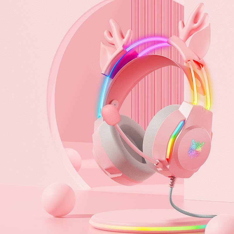 ONIKUMA X26 RGB Gaming Headset with Glowing Deer Ears - Lightweight Over-Ear Headphones with Mic for PC, PS4, Xbox - Perfect for Streaming, Cosplay & Late-Night Gaming Sessions