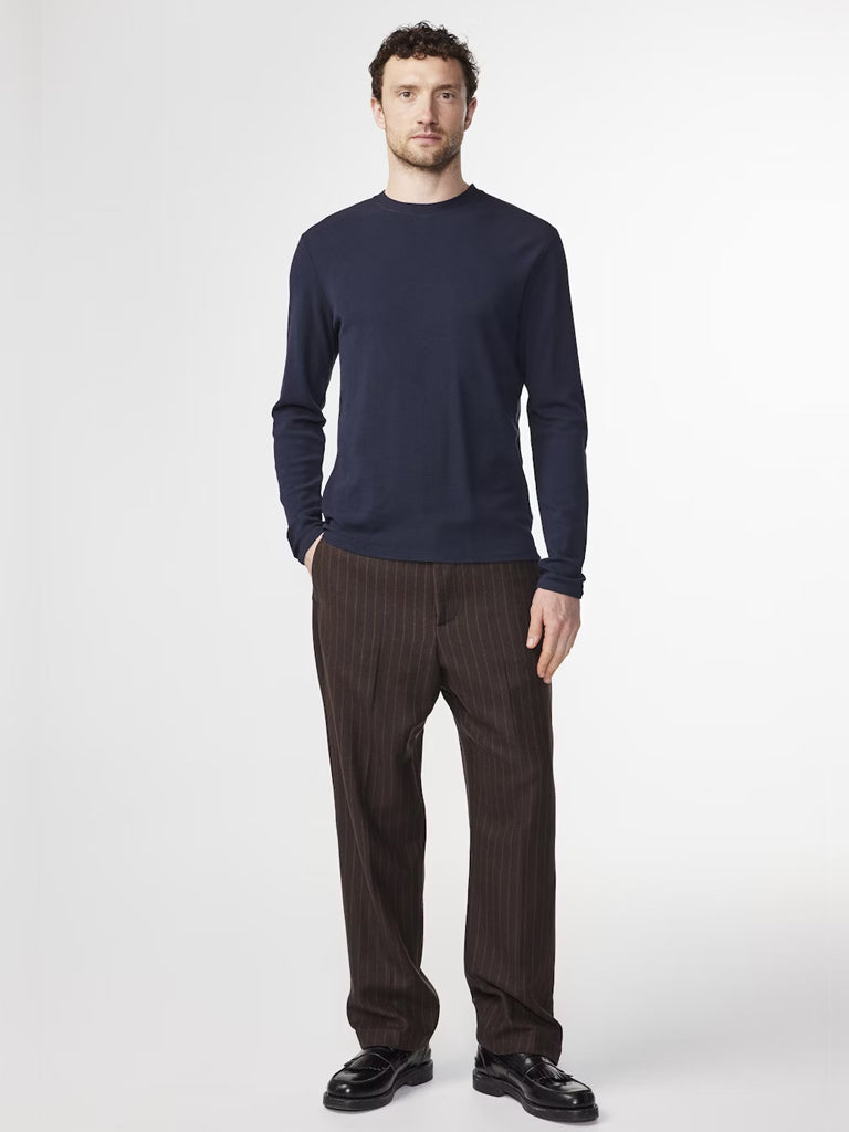 NN07 Clive Waffle Knit T-Shirt for Men - Navy Blue Cotton Crew Neck Tee - Casual Wear & Layering Essential