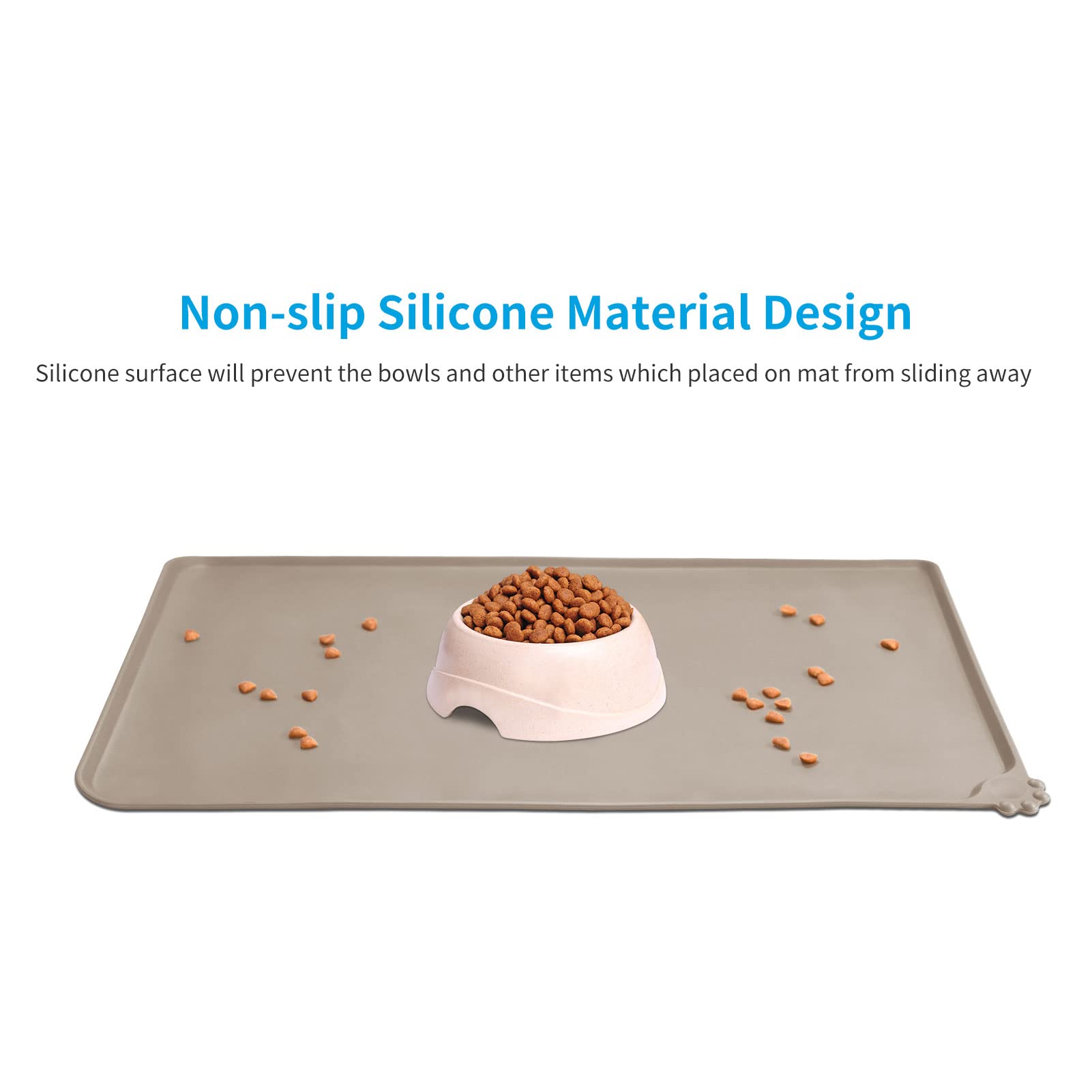 AUDWUD Non-Slip Silicone Pet Feeding Mat - Waterproof Dog Bowl Mat for Food & Water - Perfect for Messy Eaters, Kitchen Floor Protection, and Easy Cleaning
