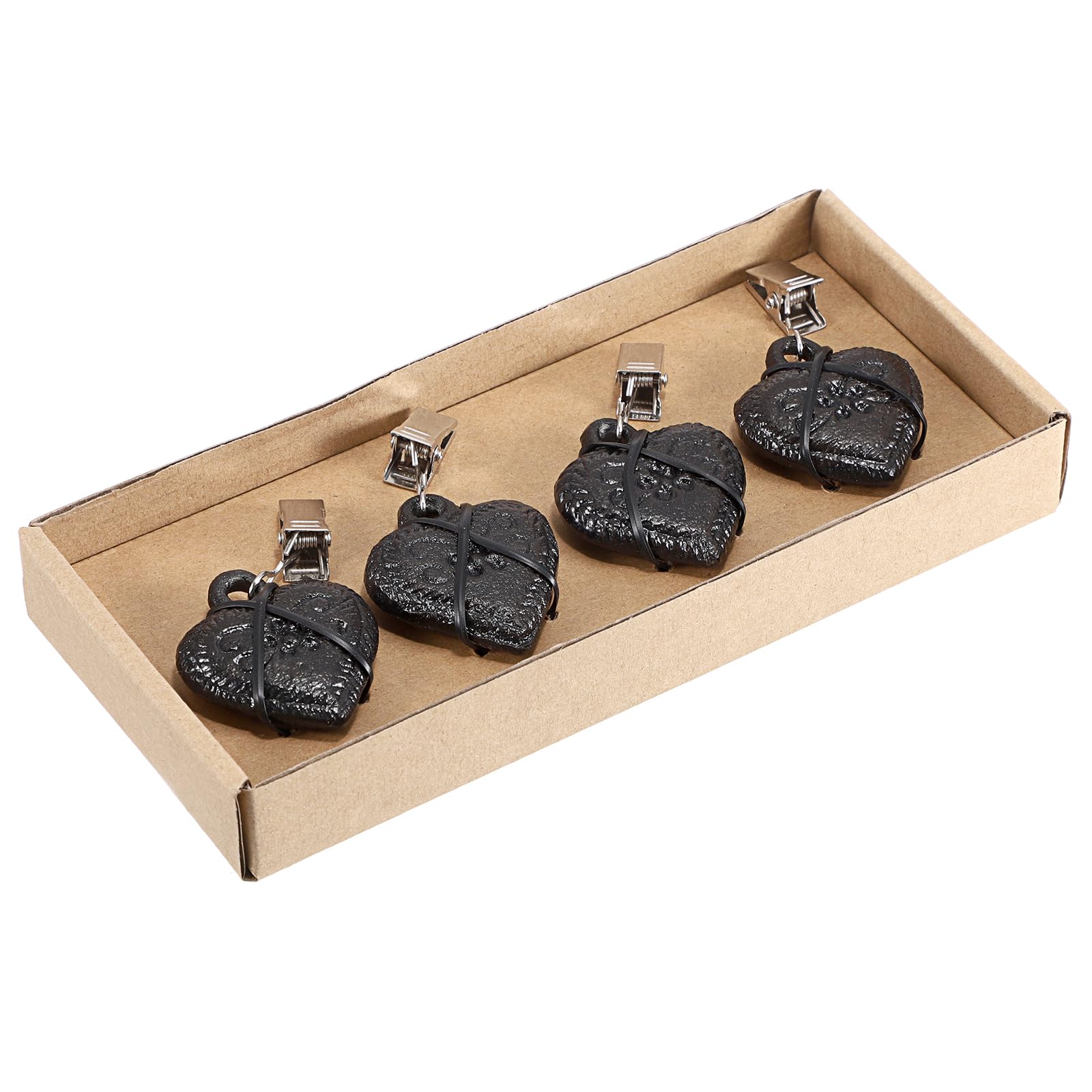 Heavy Duty Set of 4 Cast Iron Heart Shaped Tablecloth Weights - Windproof Outdoor Flag & Curtain Clips, Black Metal Garden Patio Picnic Accessories for Securing Table Covers, Blankets & Decorations