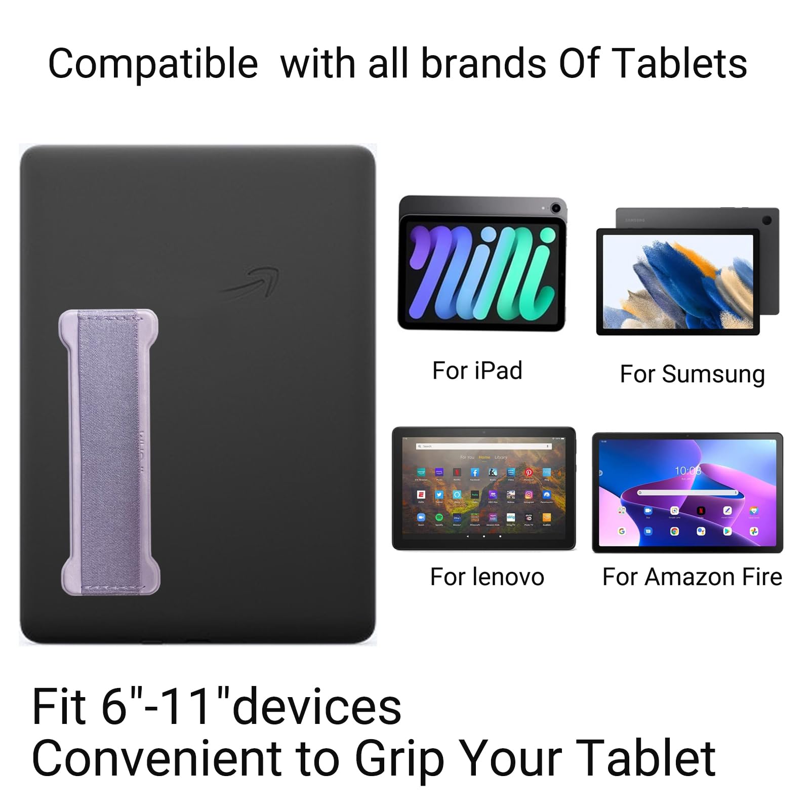 Universal Tablet Hand Holder Strap - Ergonomic Grip for iPad, Kindle & Mini Tablets (Purple) | Perfect for Reading, Gaming & Watching Videos Hands-Free