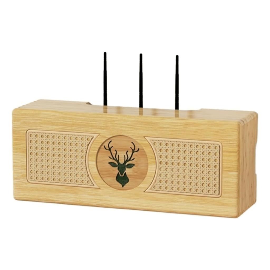 Flip Lid Wireless WiFi Router Storage Box - Rattan Design Set Top Box Organizer with Cable Management for Home & Store Use | Perfect for Living Room, Office & Retail Spaces