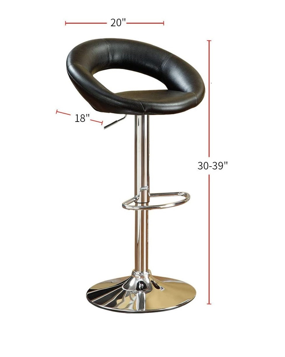 Black Faux Leather Adjustable Height Swivel Stool Set of 2 - Chrome Base PVC Dining Chairs for Kitchen Island, Bar Counter & Home Office