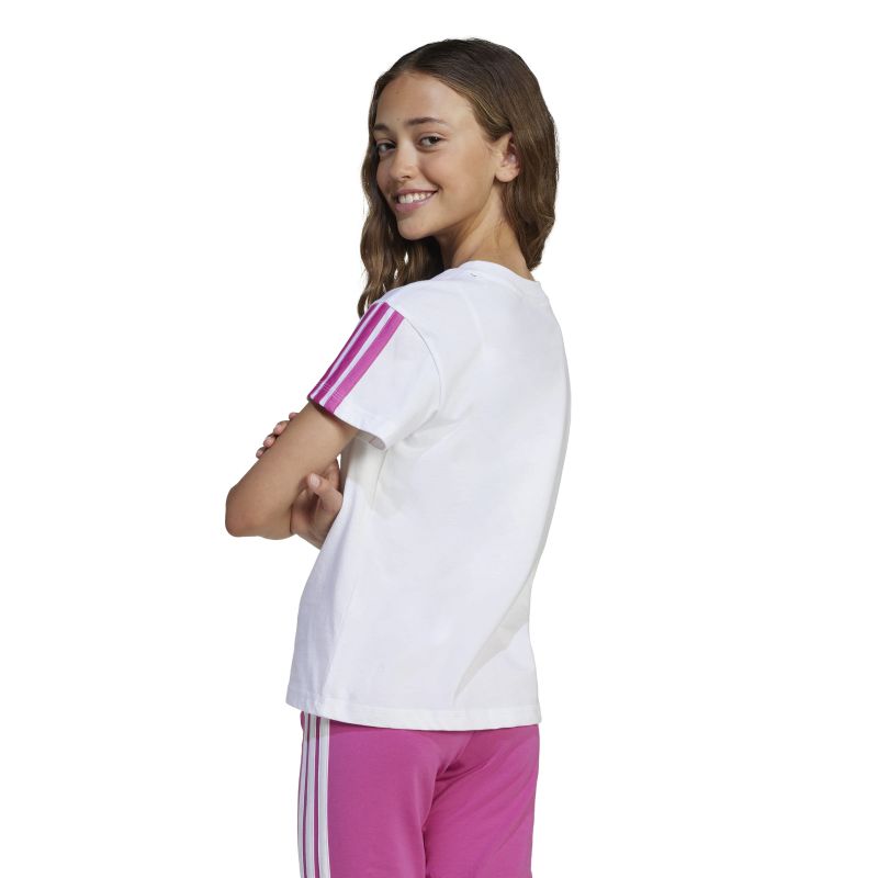 Adidas Girls 3 Stripes Essential T-Shirt - Soft Cotton Short Sleeve Tee for Everyday Wear | School, Sports & Casual Outfits