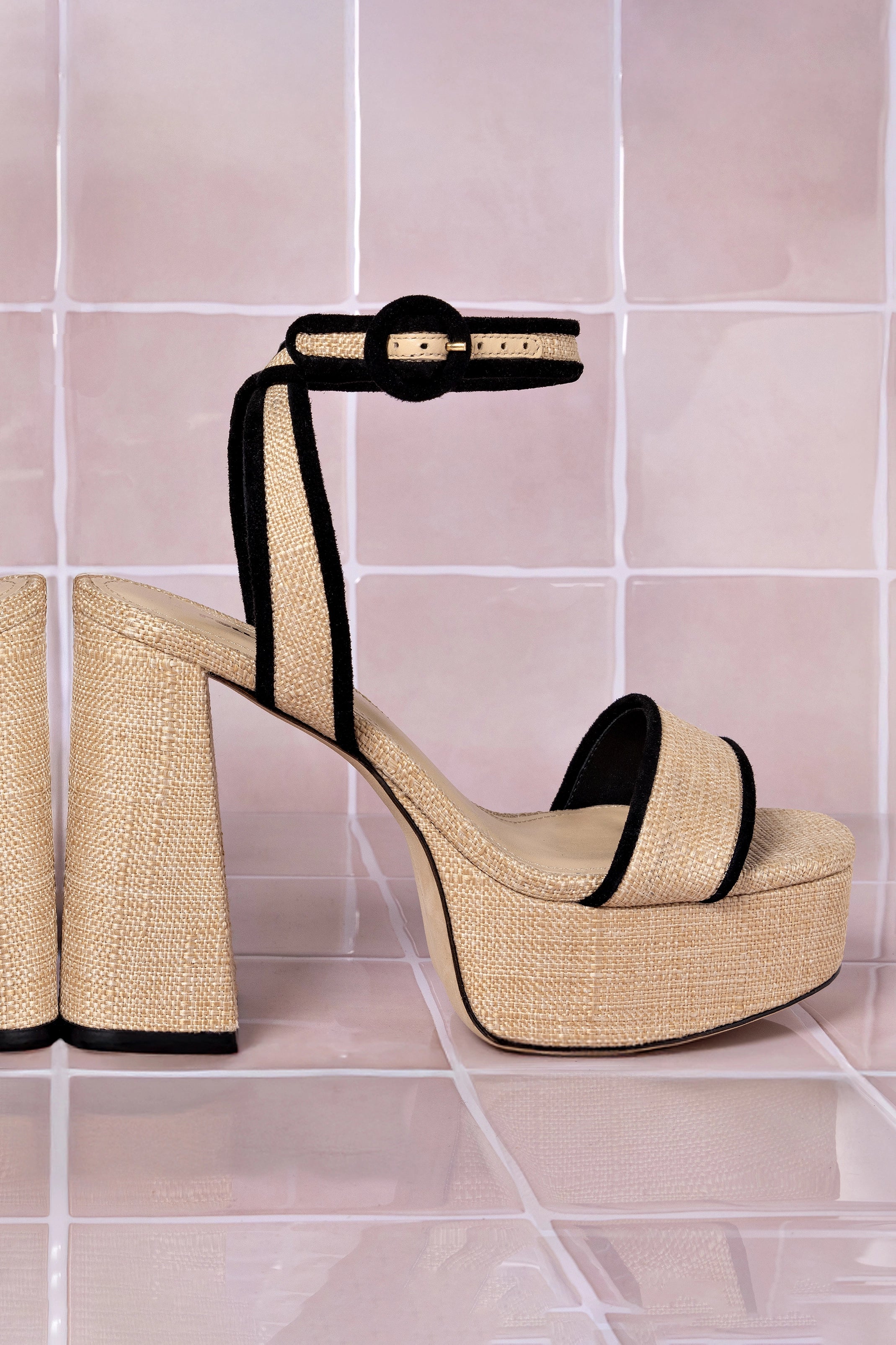 Beige Raffia Dolly Sandal with Black Trimming - Comfortable Women's Summer Sandals for Beach, Vacation, and Casual Outings