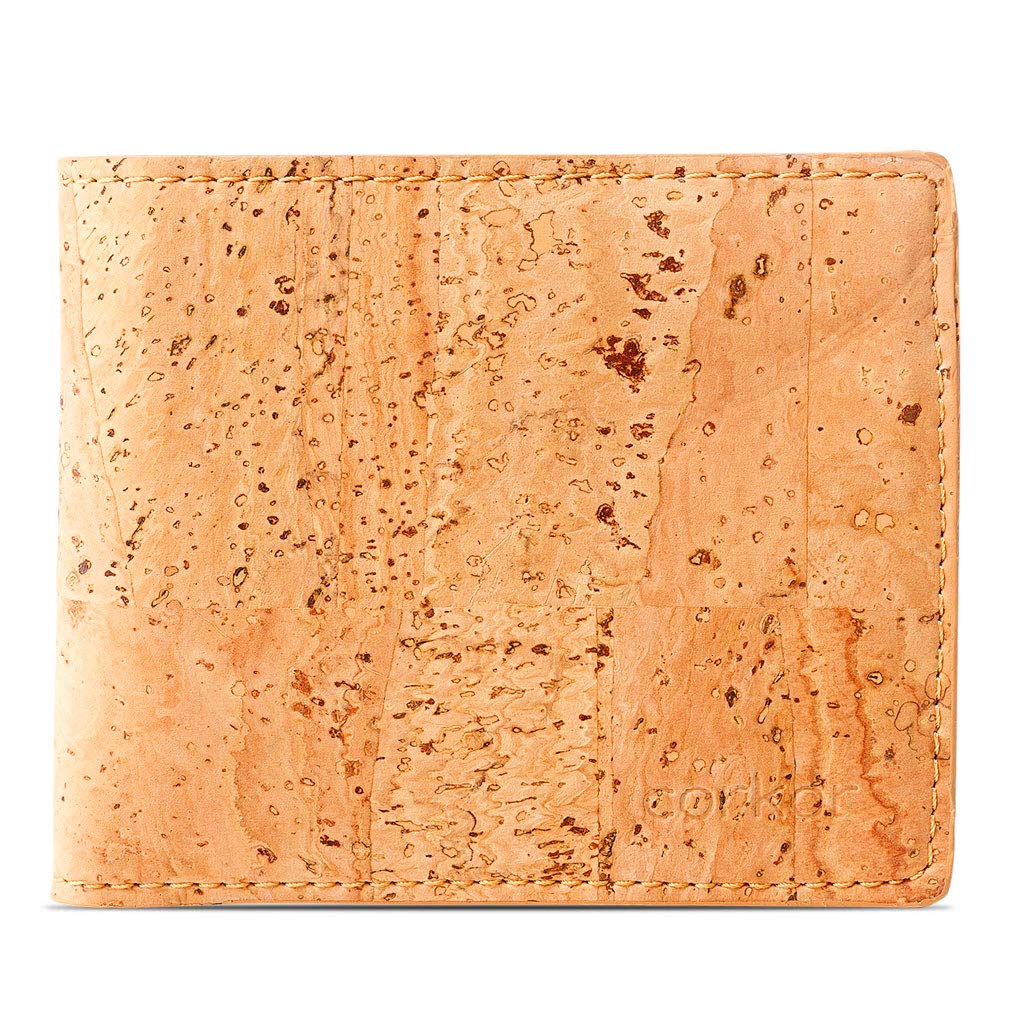 Eco-Friendly Vegan Leather Cork Bifold Wallet for Men - RFID Blocking Non-Leather Passcase Wallet - Perfect for Travel, Business & Everyday Use - Brown